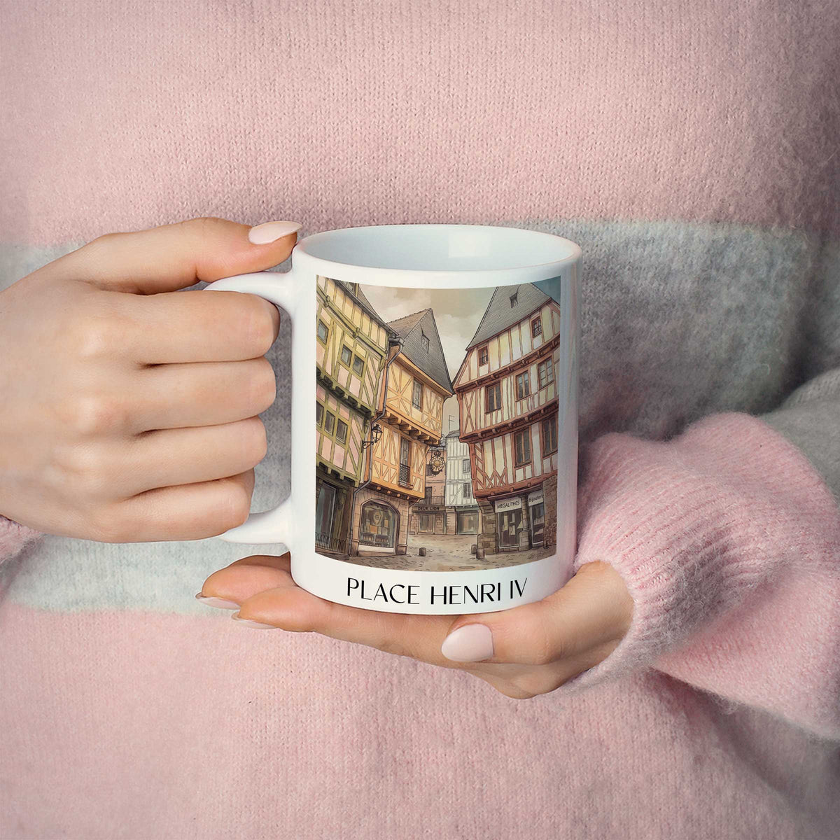 place-henri-iv-vannes-frankreich-kaffeebecher-aquarell