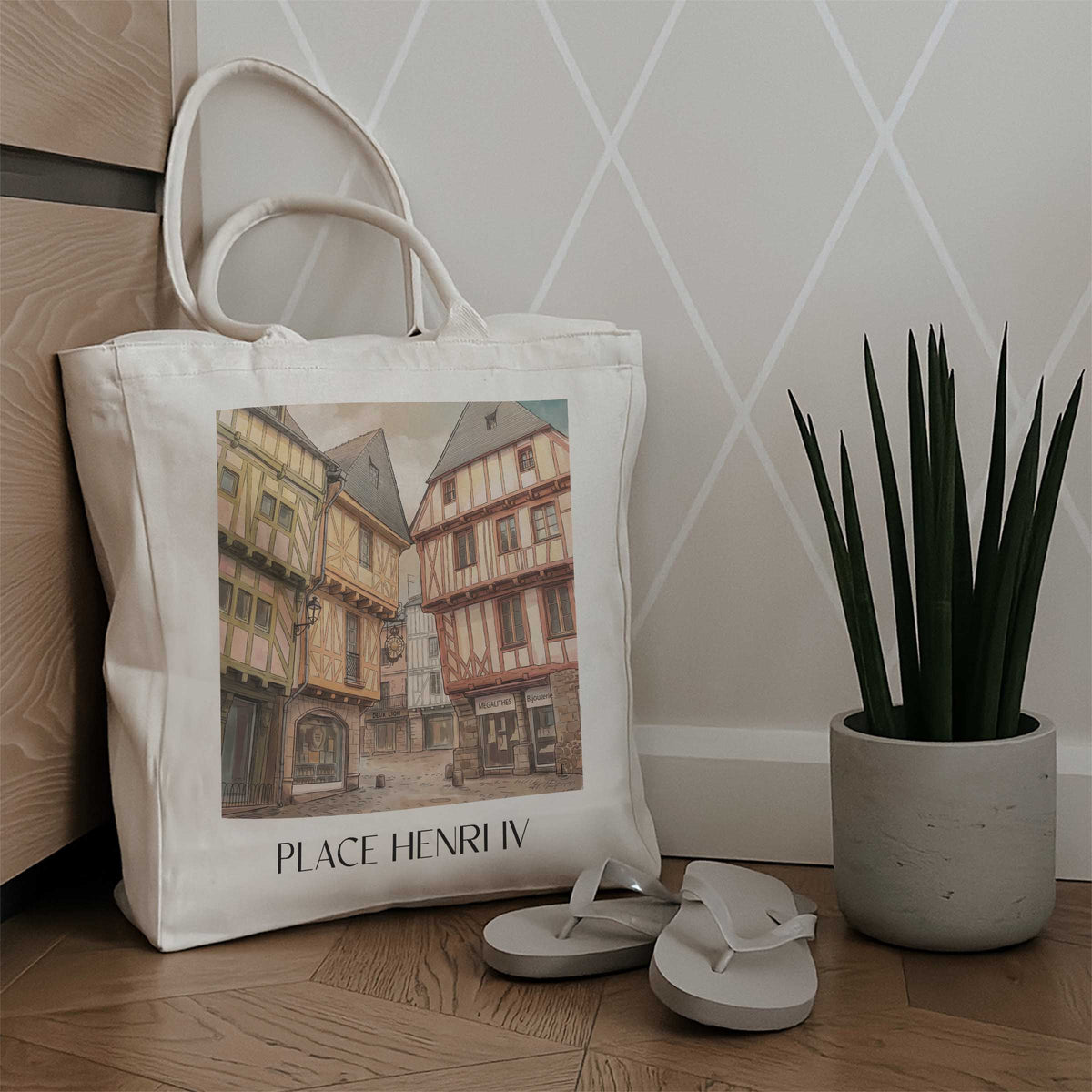 place-henri-iv-vannes-frankreich-einkaufstasche-aquarell