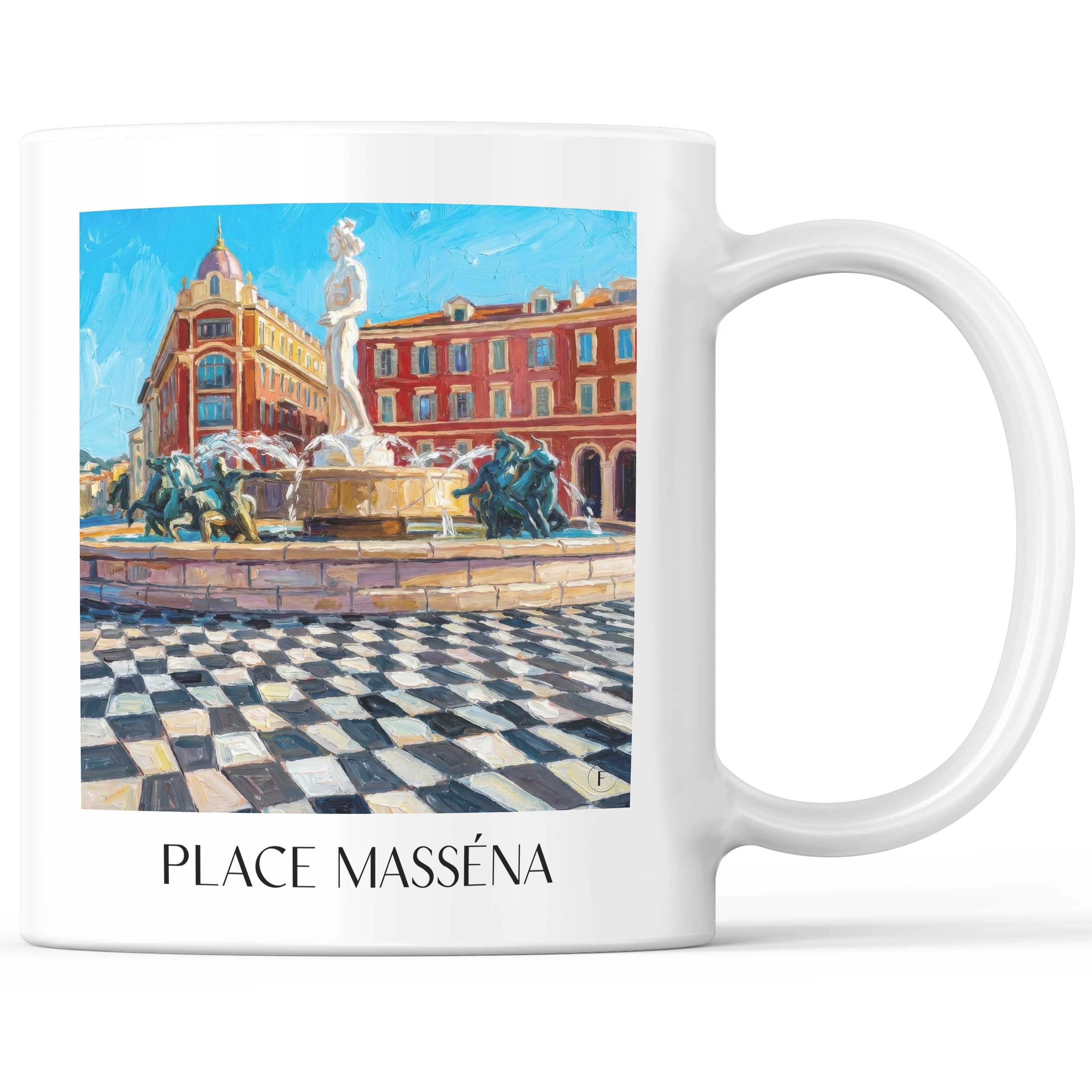 Place Masséna Kaffeebecher - Nizza - Frankreich Becher - Kaffeetasse im Ölgemälde Stil - favplace