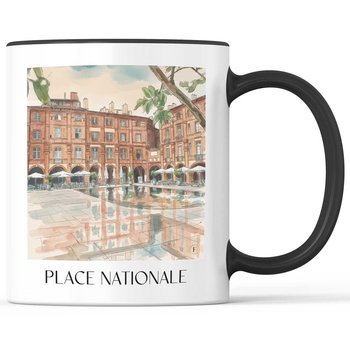 place-nationale-montauban-frankreich-kaffeebecher-aquarell