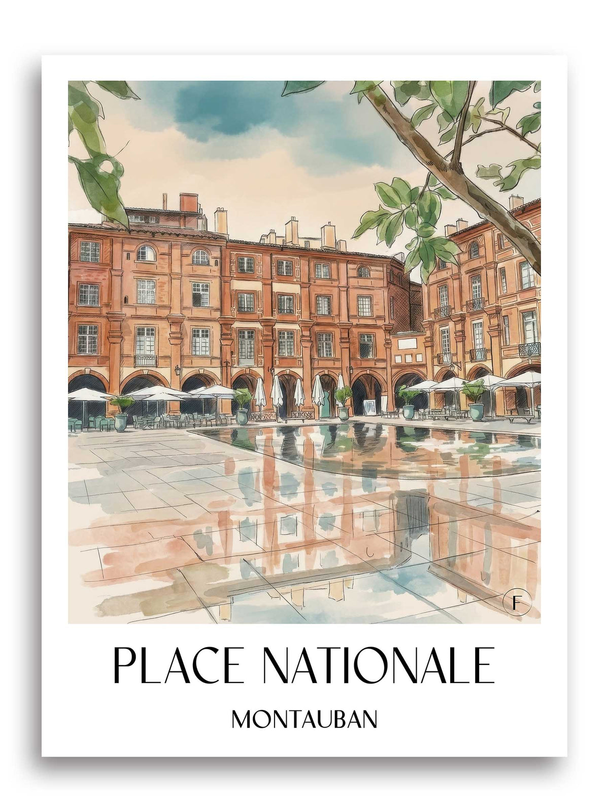 Place Nationale Poster - Montauban - Frankreich Kunstdruck - Aquarell von A4 bis A1 - favplace
