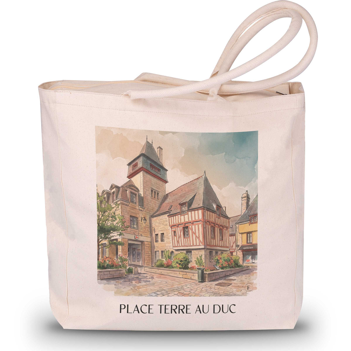 Place Terre au Duc Shopping Tasche - Quimper - Frankreich Tote Bag - Einkaufstasche im Aquarell Stil - favplace
