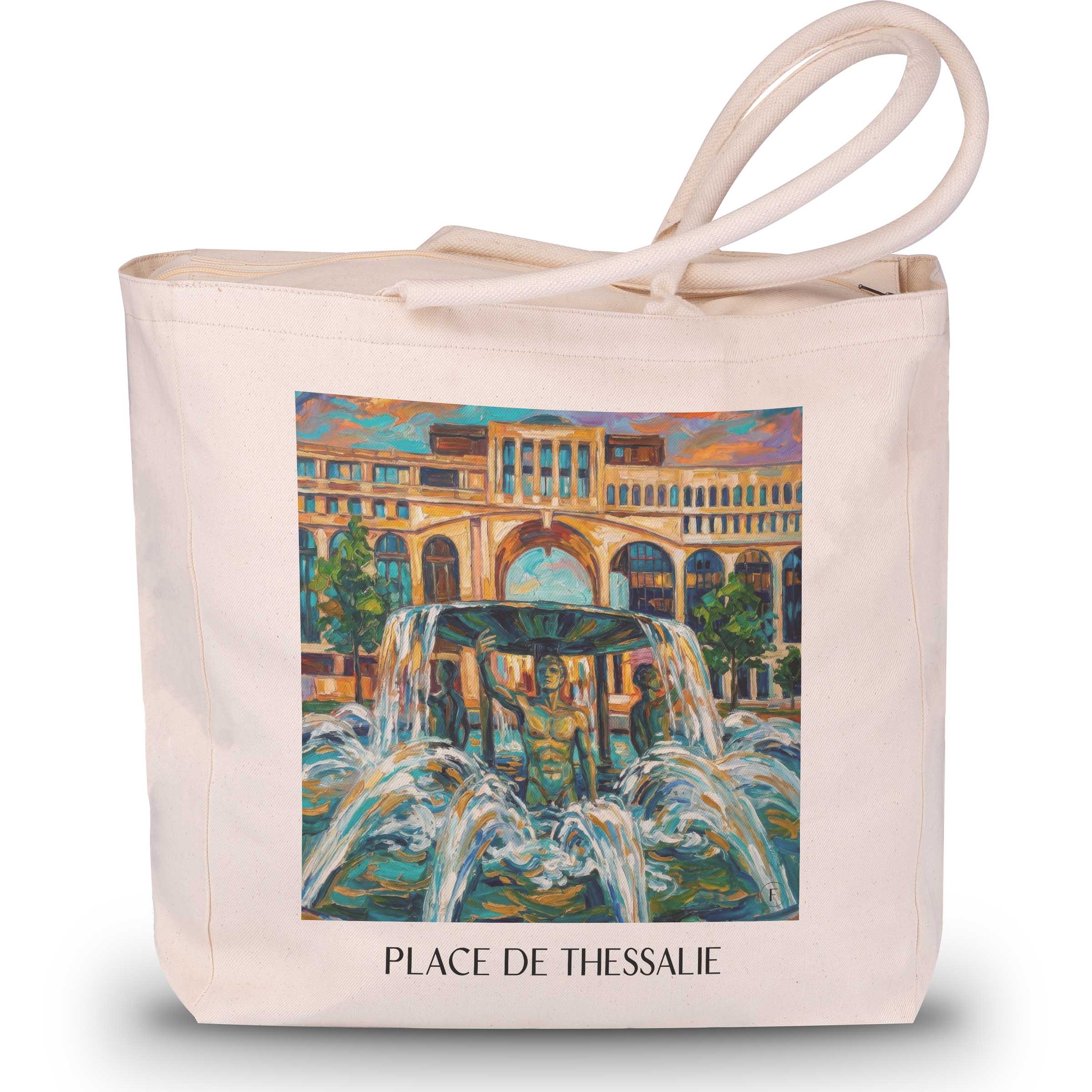 place-de-thessalie-montpellier-frankreich-einkaufstasche-oil-painting-oelgemaelde