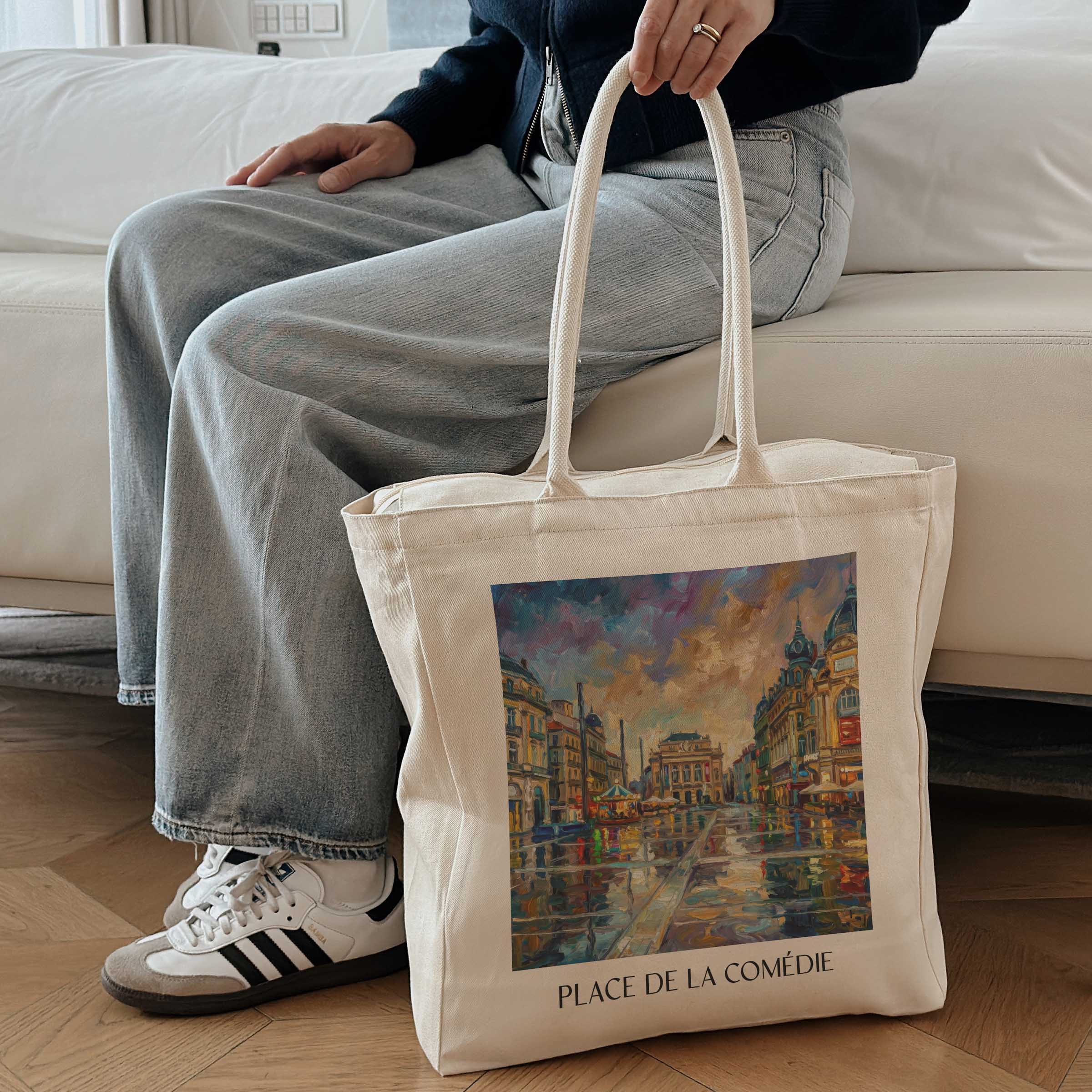 place-de-la-comédie-montpellier-frankreich-einkaufstasche-oil-painting-oelgemaelde