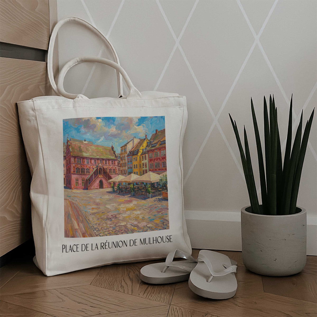 place-de-la-réunion-mulhouse-frankreich-einkaufstasche-oil-painting-oelgemaelde