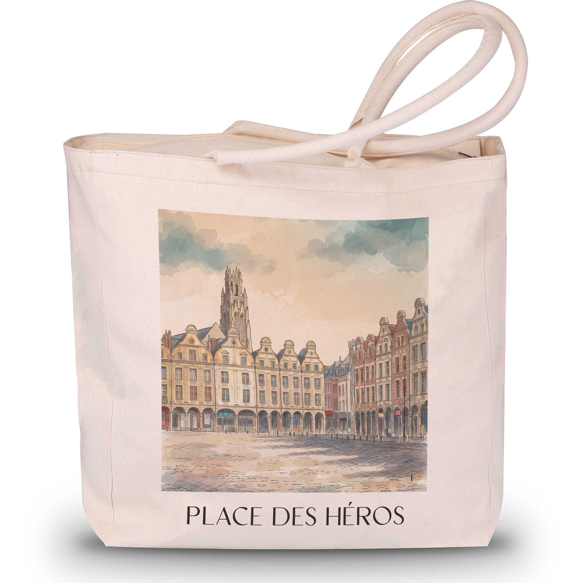 place-des-héros-arras-frankreich-einkaufstasche-aquarell