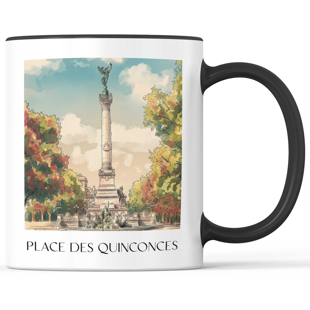 Place des Quinconces Kaffeebecher - Bordeaux - Frankreich Becher - Kaffeetasse im Aquarell Stil - favplace