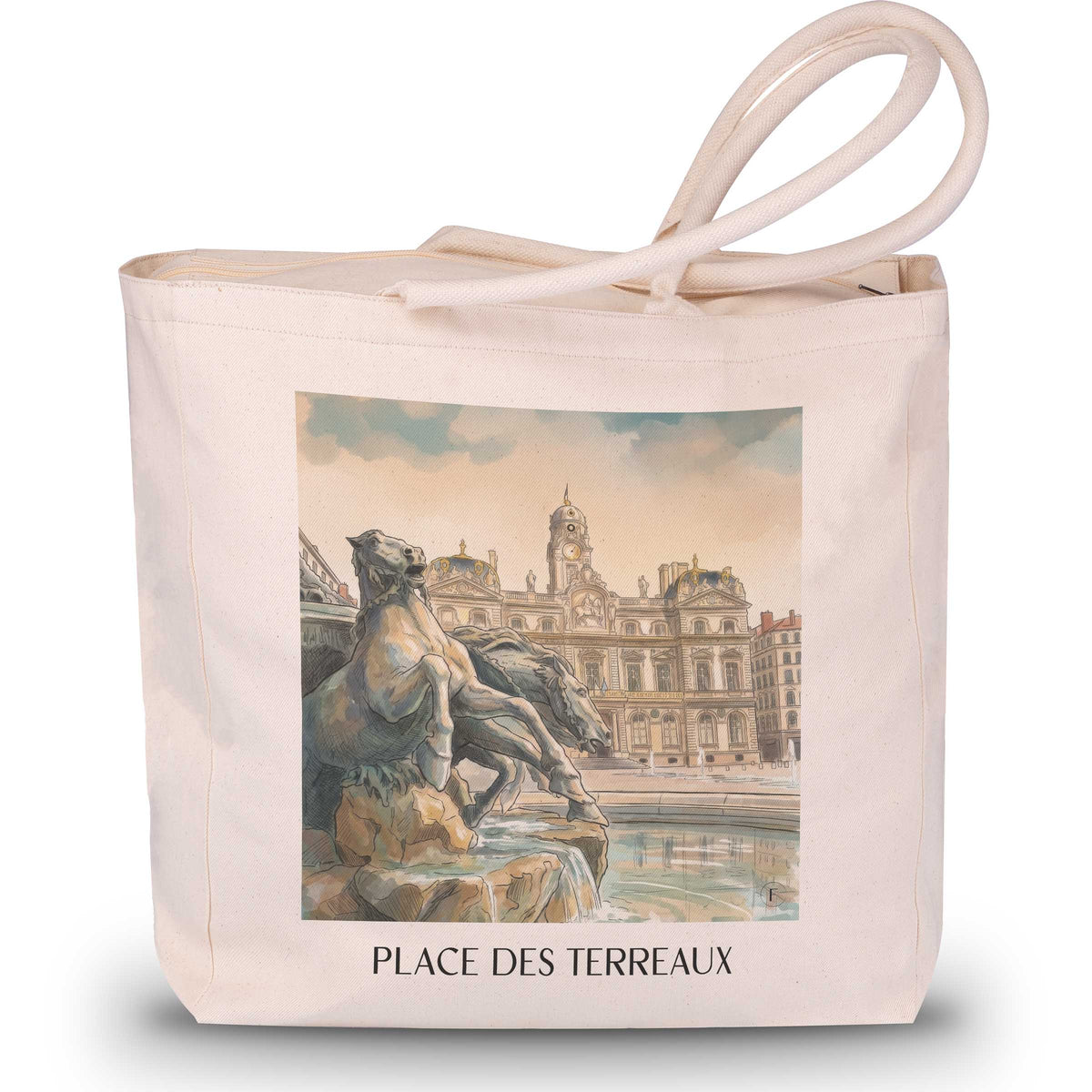 place-des-terreaux-lyon-frankreich-einkaufstasche-aquarell
