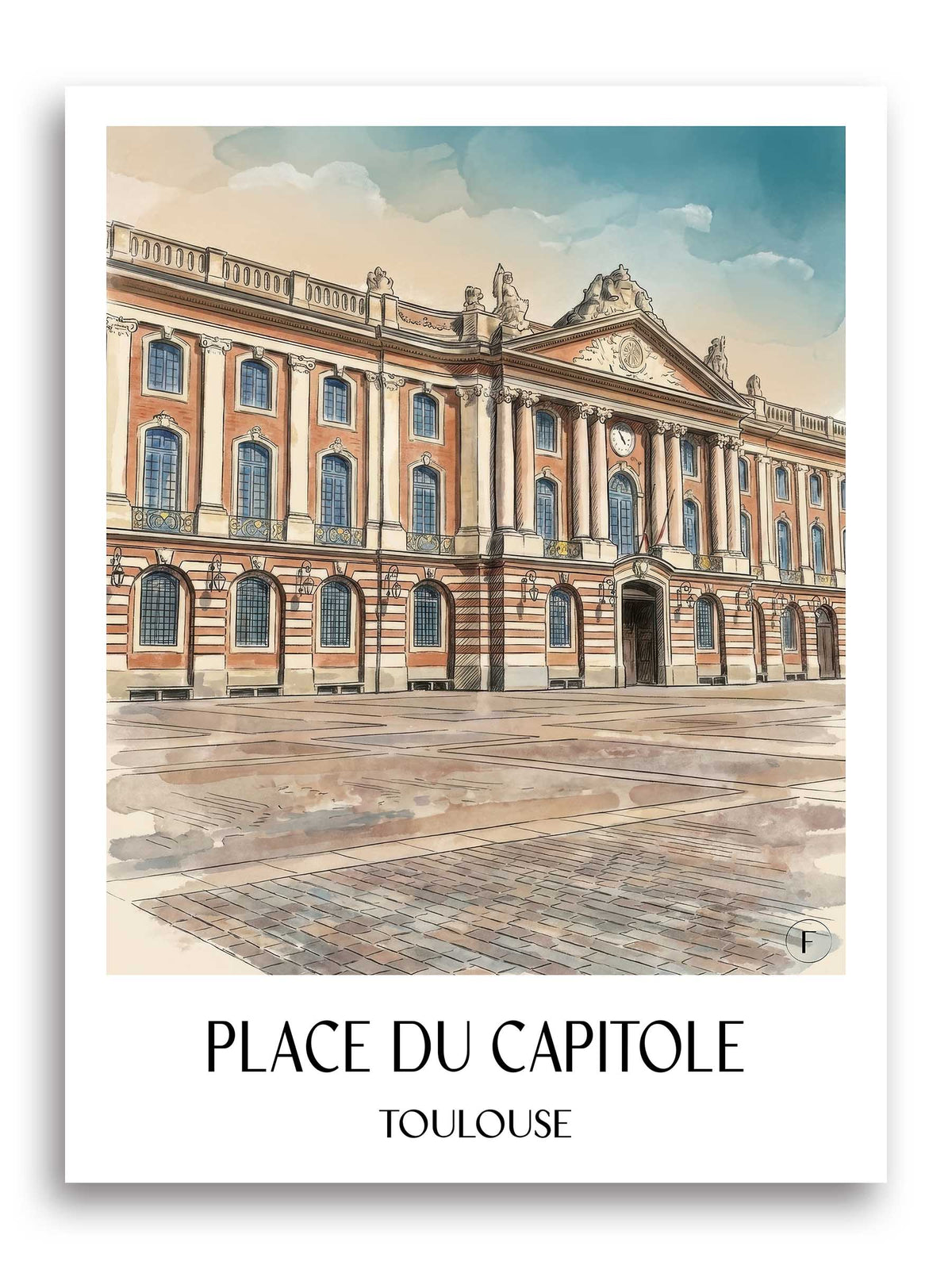 Place du Capitole Poster - Toulouse - Frankreich Kunstdruck - Aquarell von A4 bis A1 - favplace