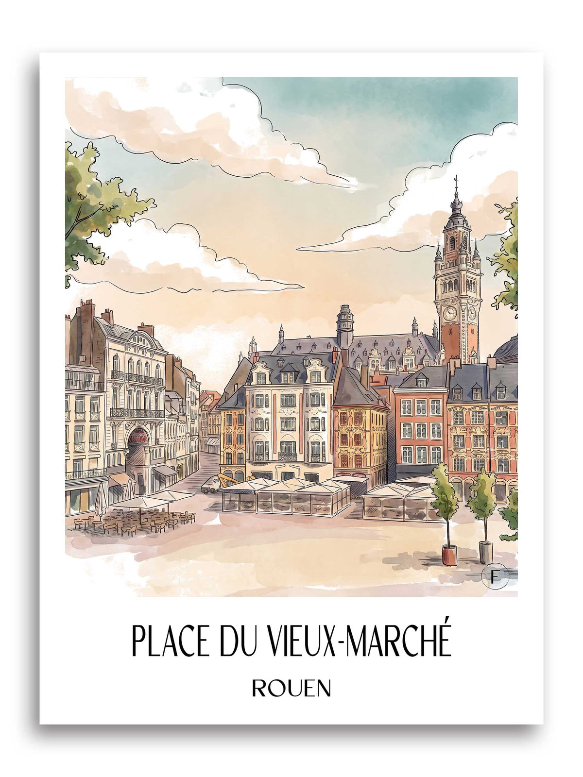 place-du-vieux-marché-rouen-frankreich-poster-aquarell