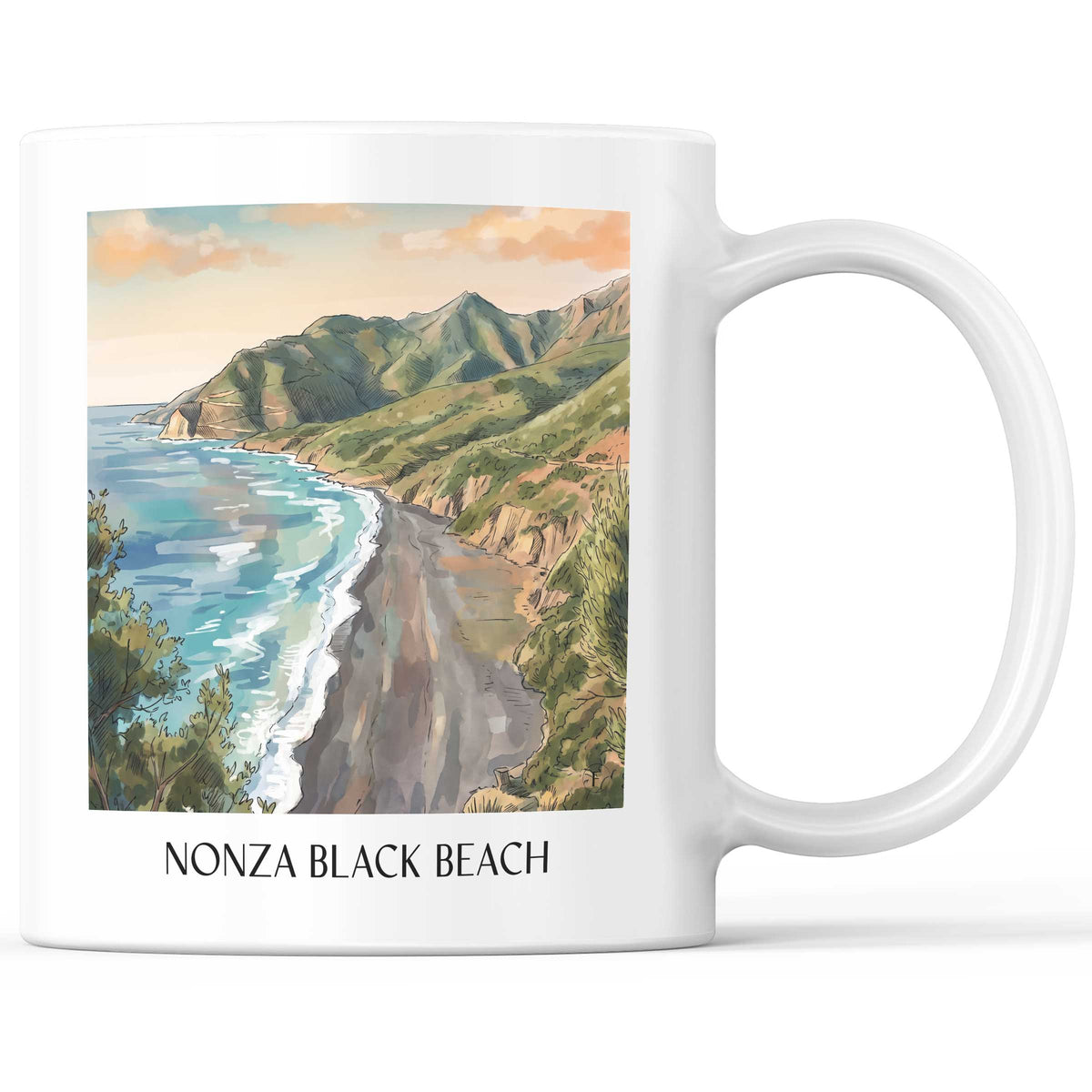 Plage Noire de Nonza Kaffeebecher - Cap Corse - Frankreich Becher - Kaffeetasse im Aquarell Stil