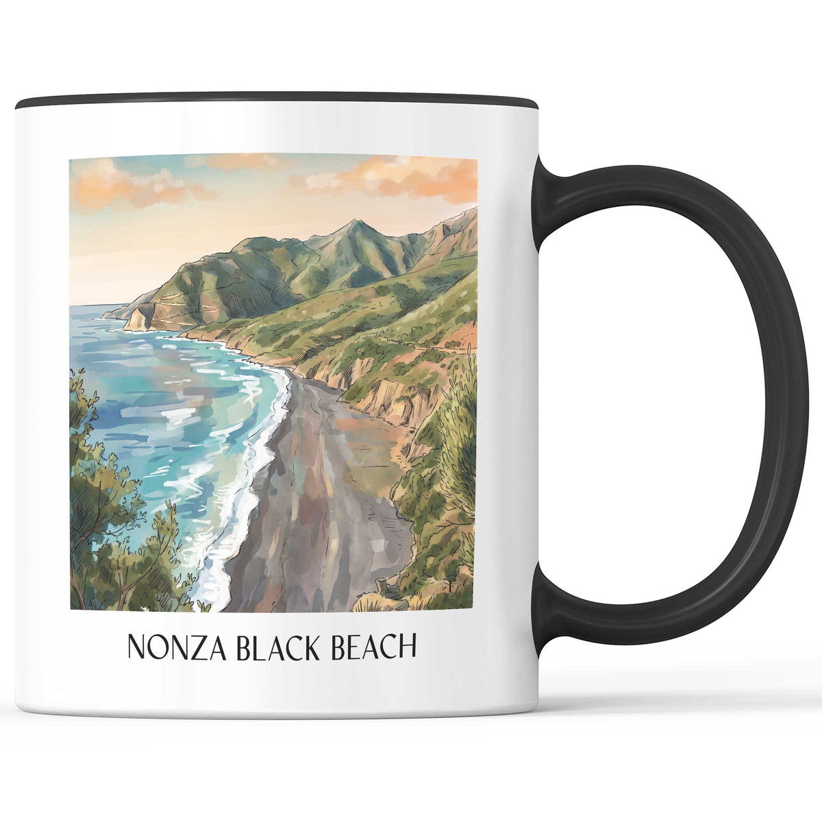 Plage Noire de Nonza Kaffeebecher - Cap Corse - Frankreich Becher - Kaffeetasse im Aquarell Stil