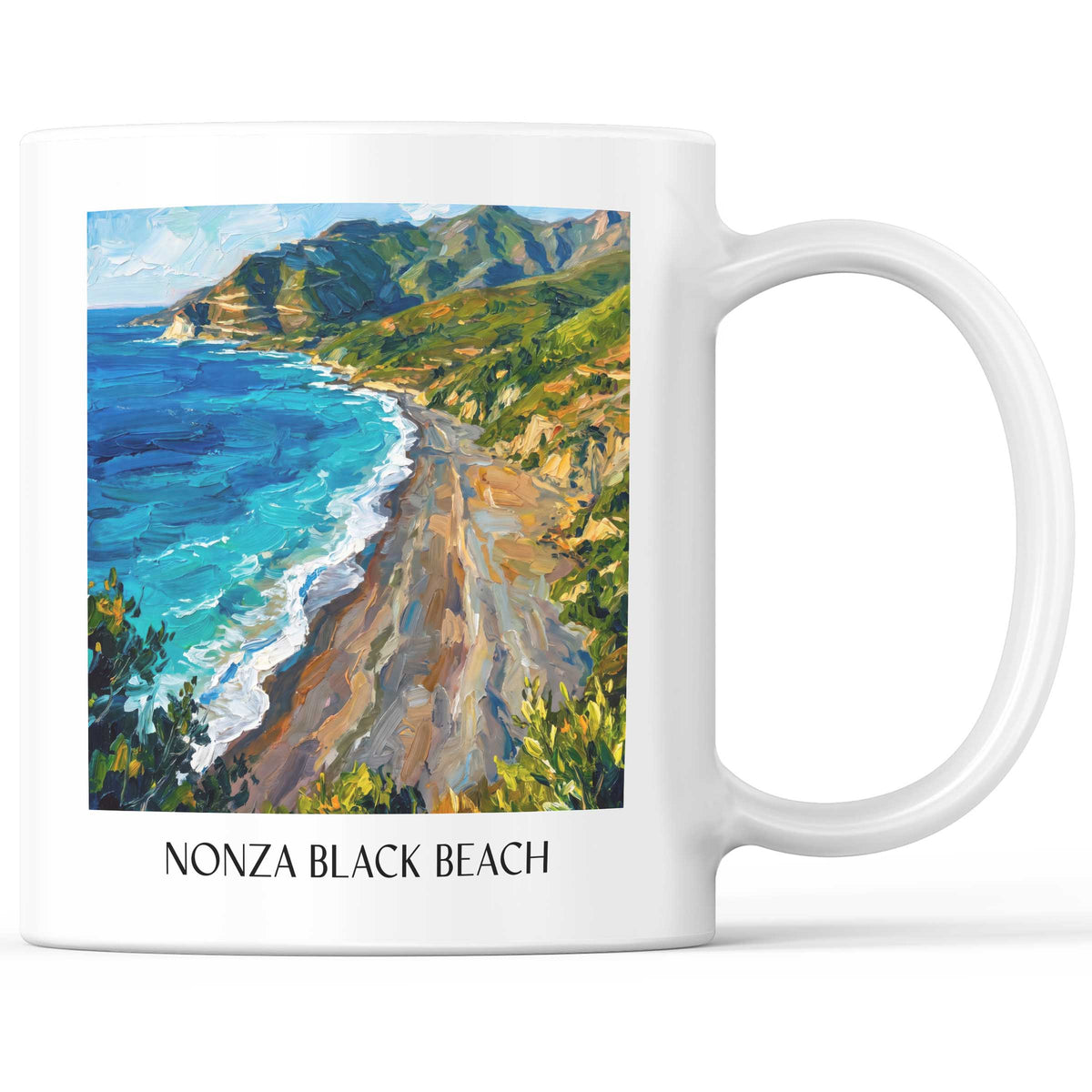 Plage Noire de Nonza Kaffeebecher - Cap Corse - Frankreich Becher - Kaffeetasse im Ölgemälde Stil - favplace
