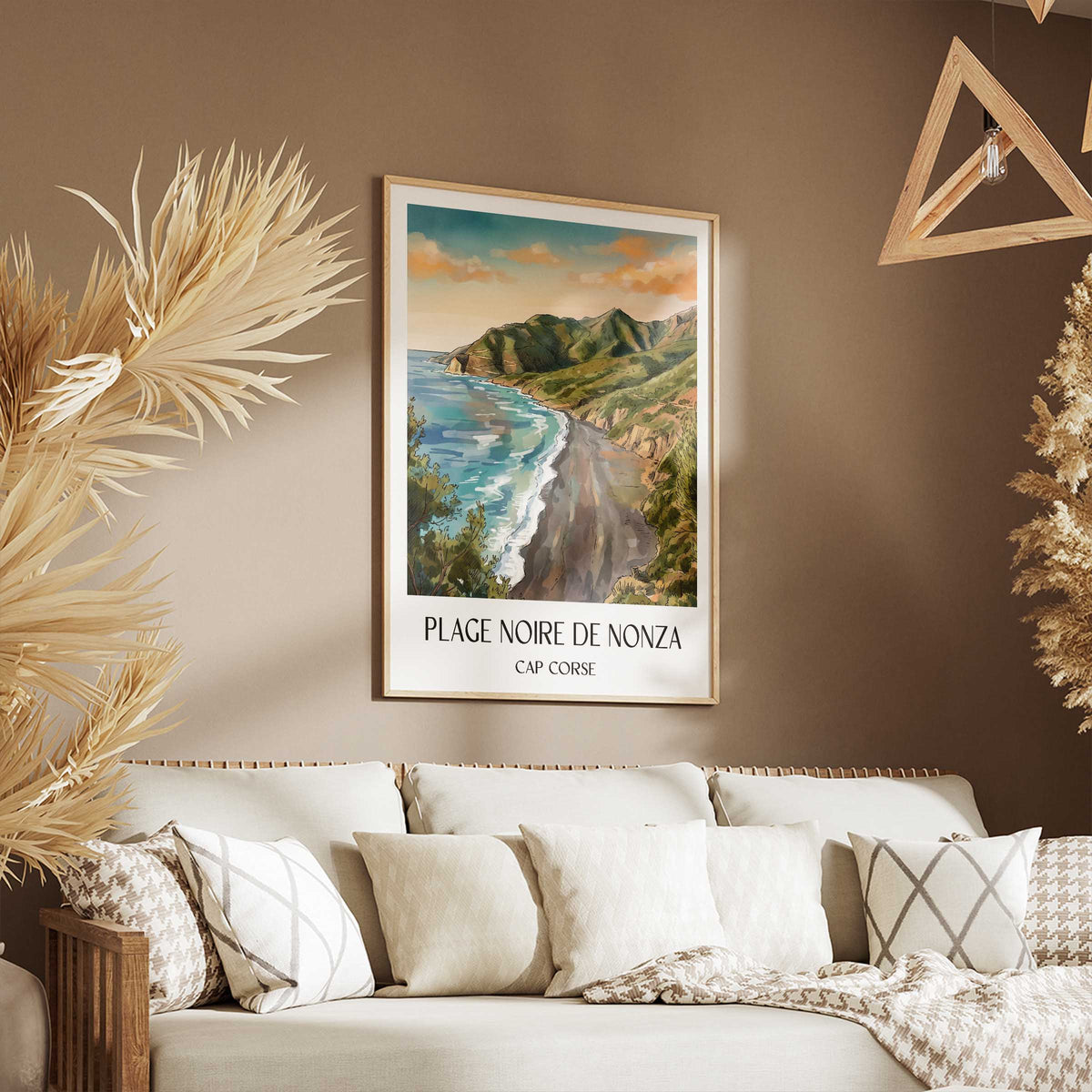 plage-noire-de-nonza-cap-corse-frankreich-poster-aquarell
