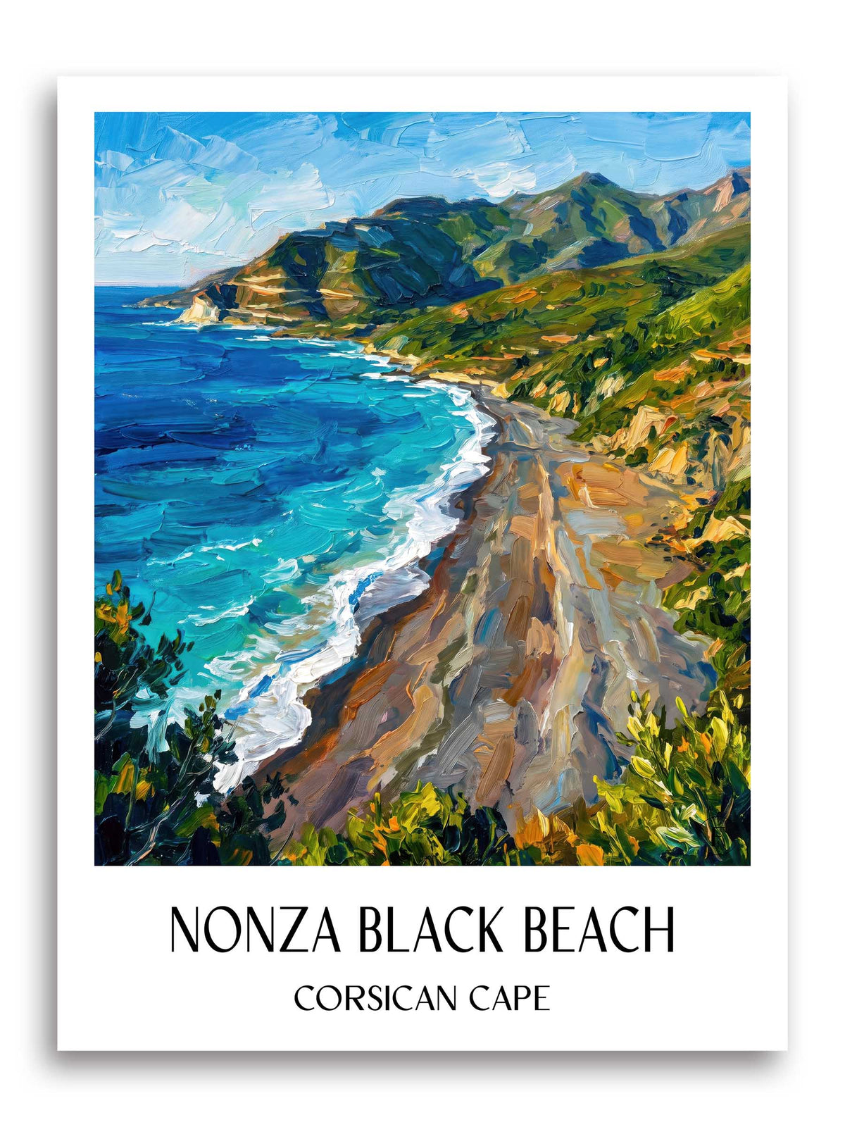 Plage Noire de Nonza Poster - Cap Corse - Frankreich Kunstdruck - Ölgemälde von A4 bis A1 - favplace
