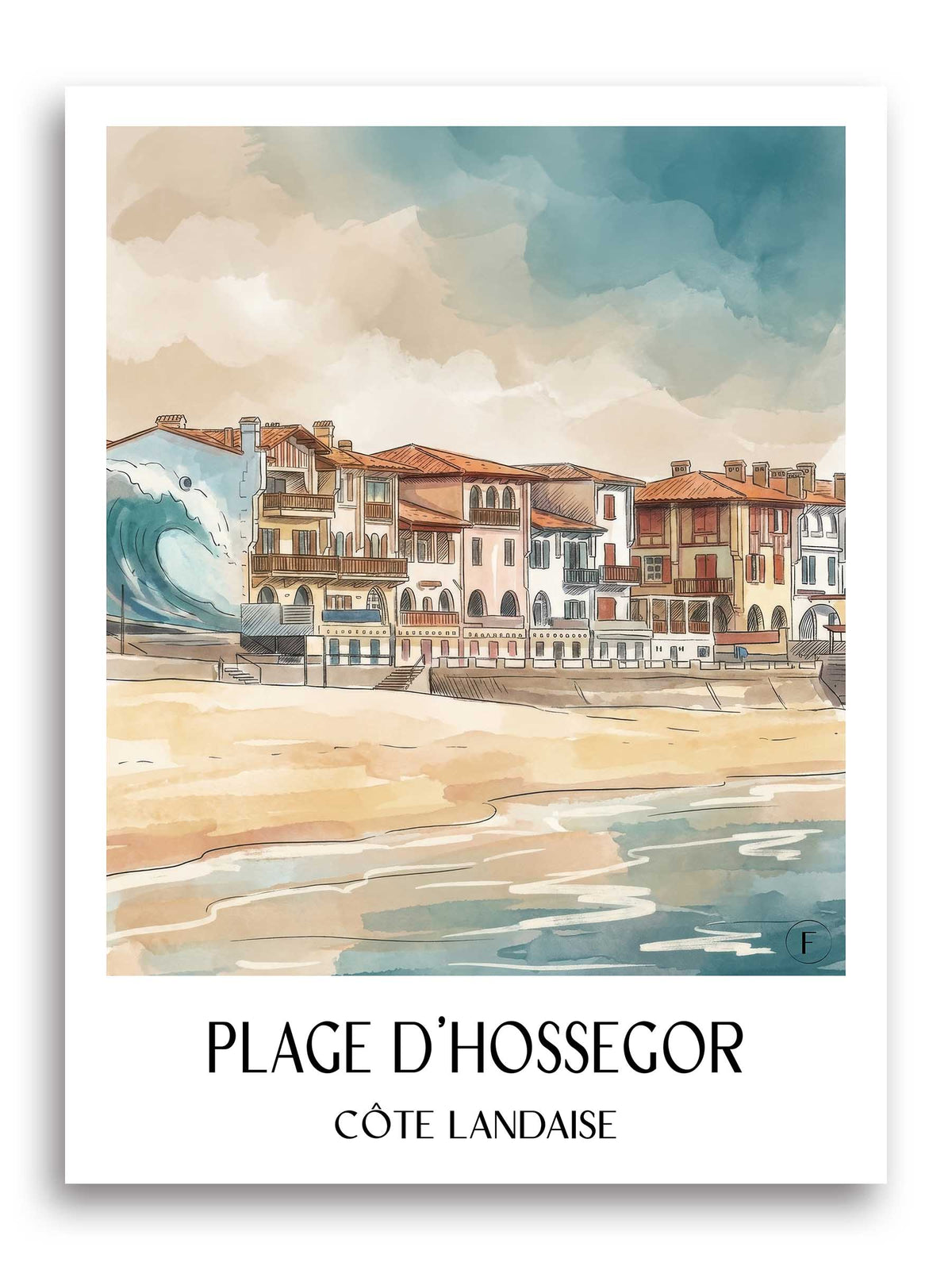 plage-d'hossegor-côte-landaise-frankreich-poster-aquarell
