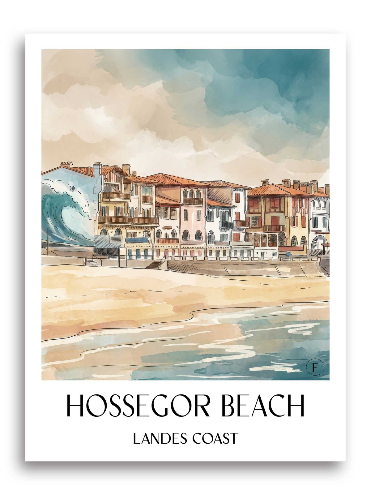 Plage d'Hossegor Poster - Côte Landaise - Frankreich Kunstdruck - Aquarell von A4 bis A1 - favplace