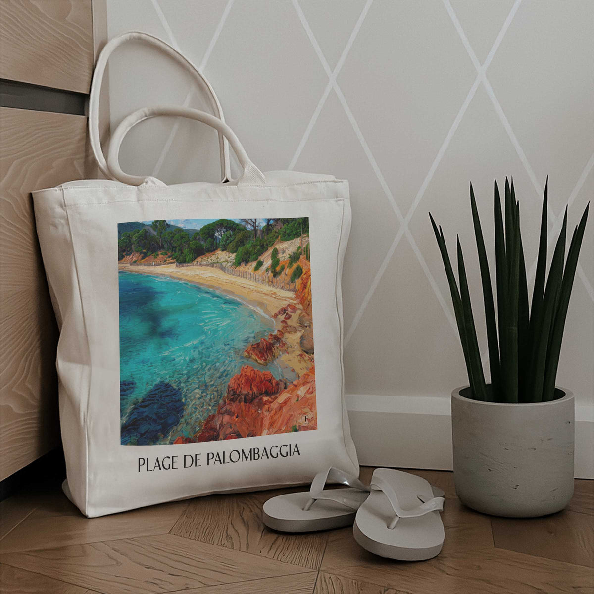 plage-de-palombaggia-porto-vecchio-frankreich-einkaufstasche-oil-painting-oelgemaelde