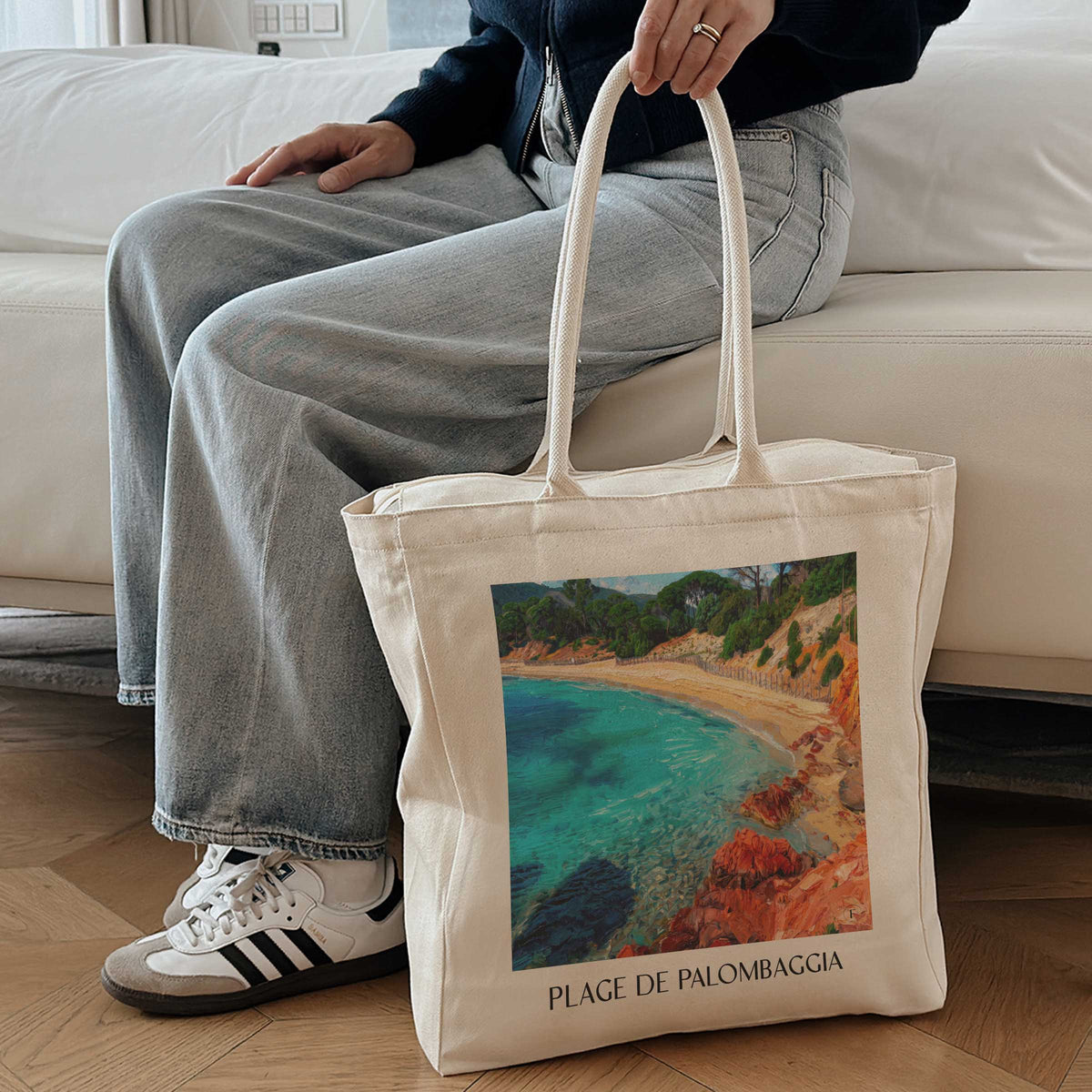 plage-de-palombaggia-porto-vecchio-frankreich-einkaufstasche-oil-painting-oelgemaelde
