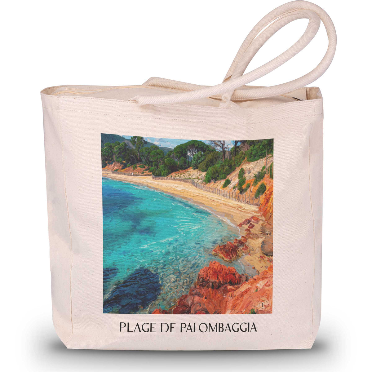 plage-de-palombaggia-porto-vecchio-frankreich-einkaufstasche-oil-painting-oelgemaelde