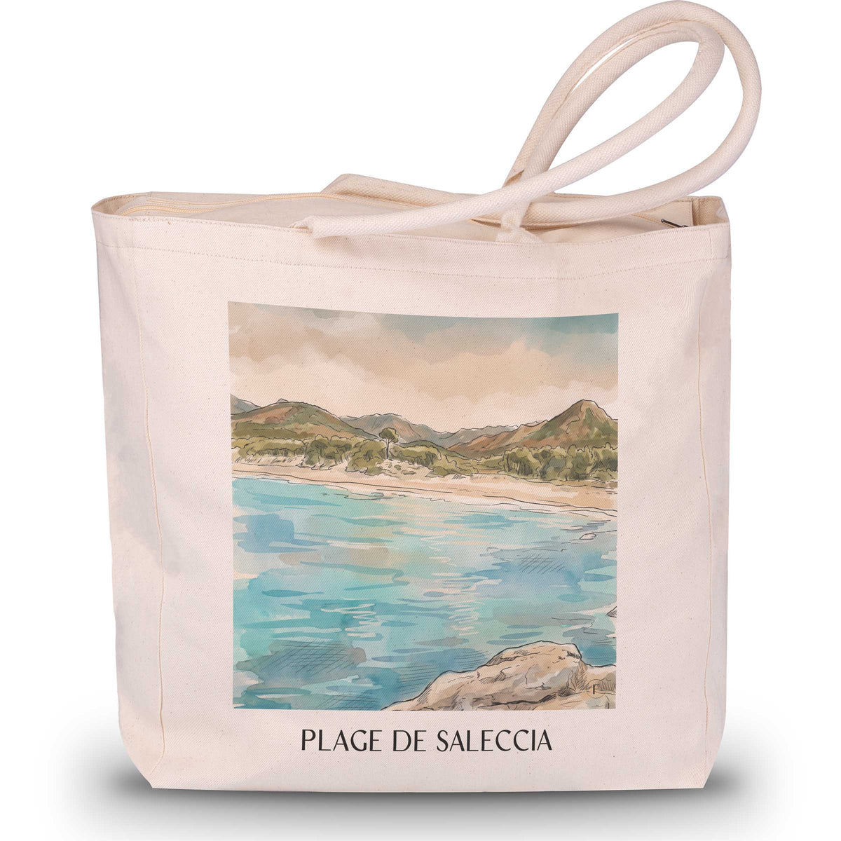 plage-de-saleccia-désert-des-agriates-frankreich-einkaufstasche-aquarell