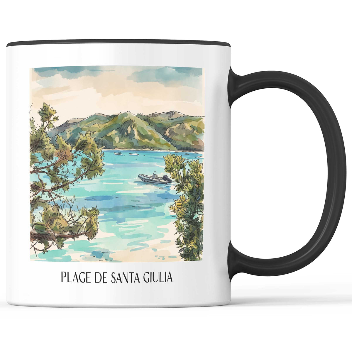 plage-de-santa-giulia-porto-vecchio-frankreich-kaffeebecher-aquarell