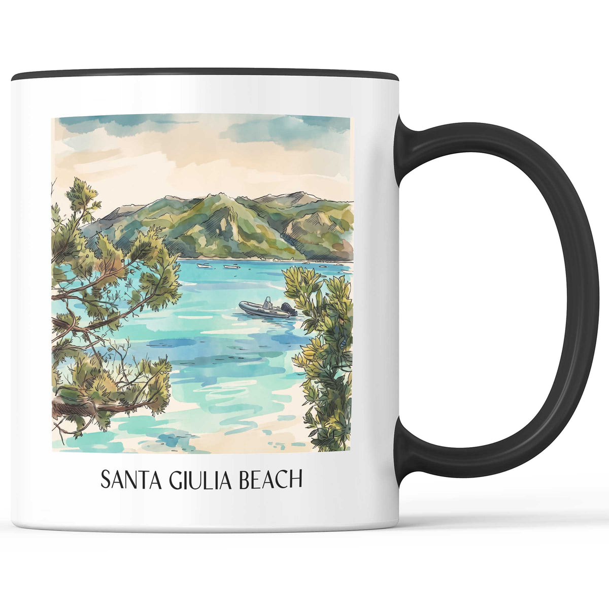Plage de Santa Giulia Kaffeebecher - Porto-Vecchio - Frankreich Becher - Kaffeetasse im Aquarell Stil - favplace