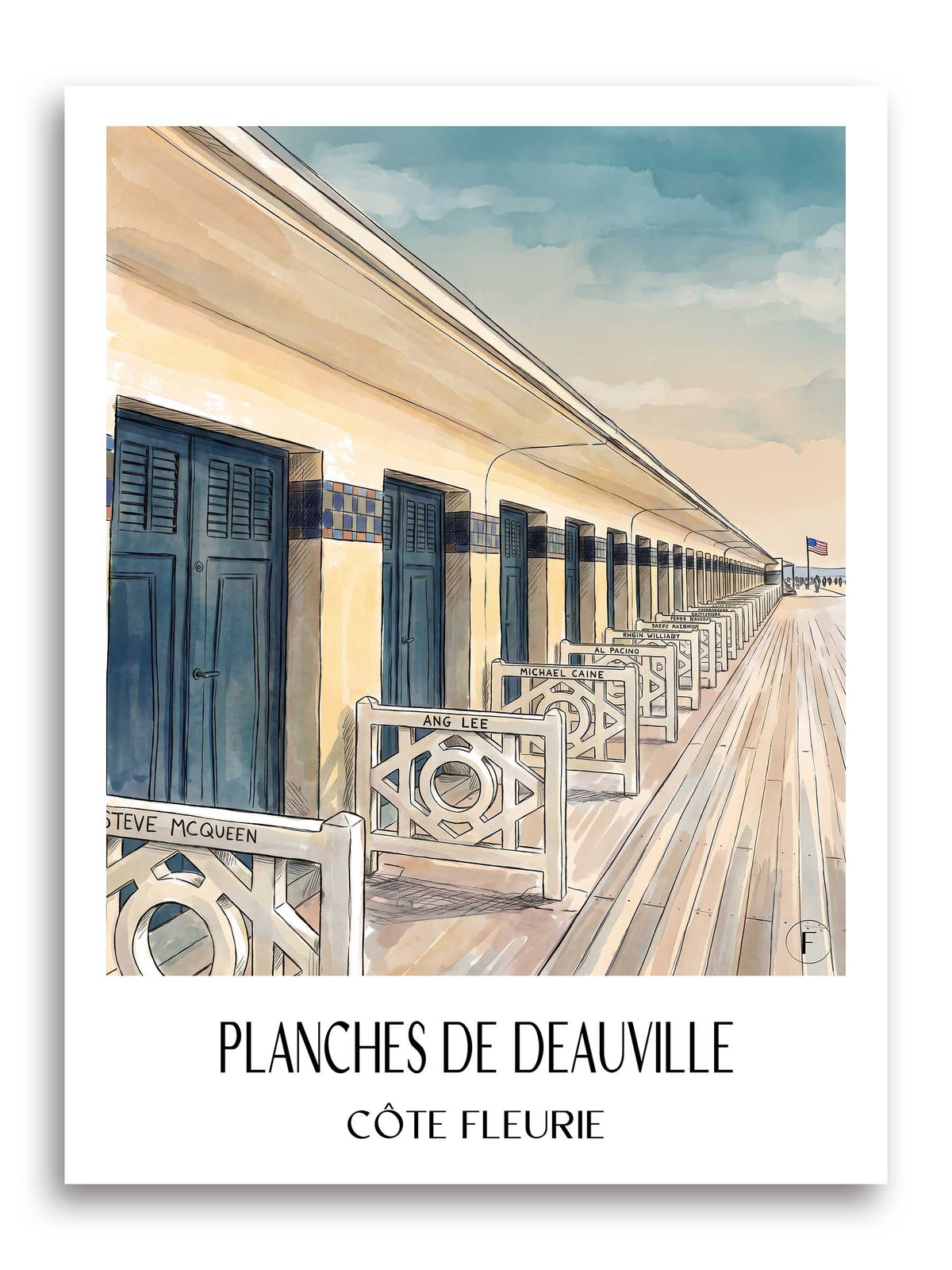 planches-de-deauville-côte-fleurie-frankreich-poster-aquarell