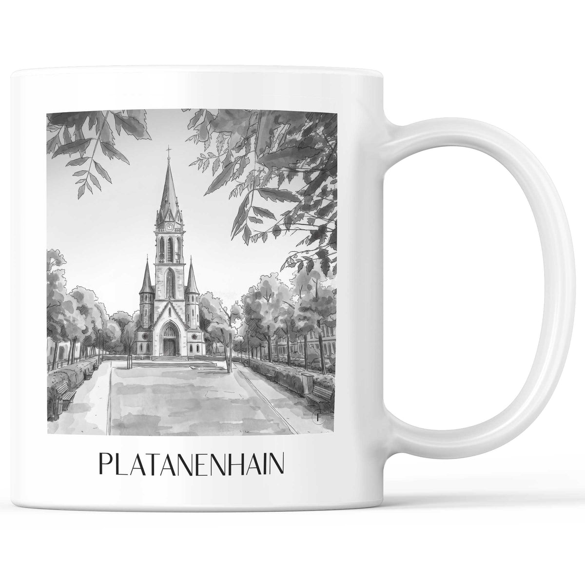 platanenhain-darmstadt-deutschland-kaffeebecher-aquarell-schwarz-weiss