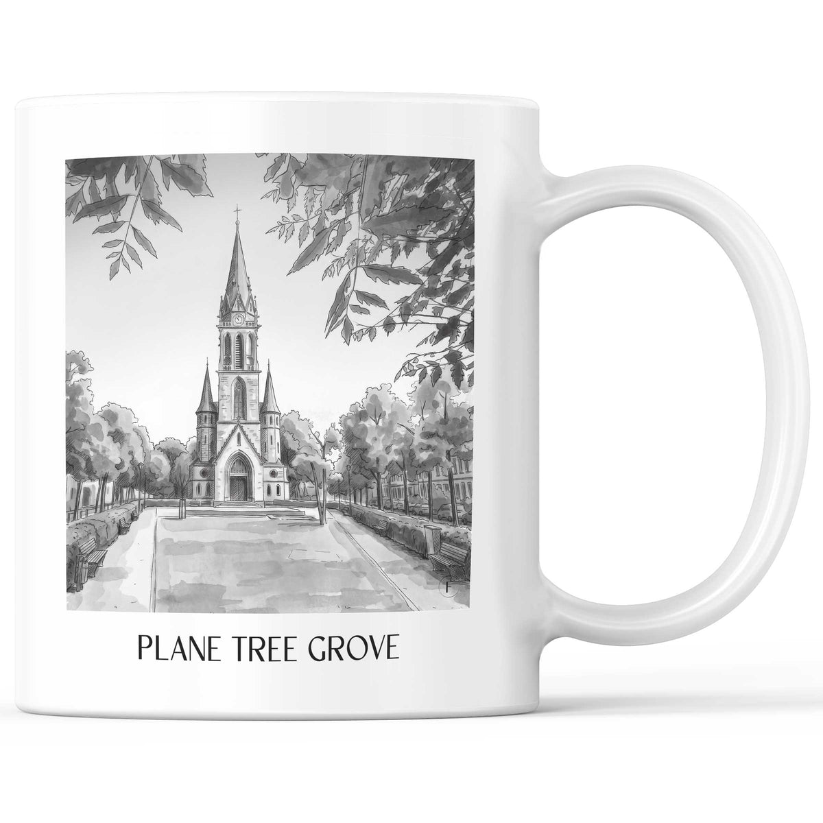 Platanenhain Kaffeebecher - Darmstadt - Deutschland Becher - Kaffeetasse im Aquarell Schwarz-Weiß Stil - favplace