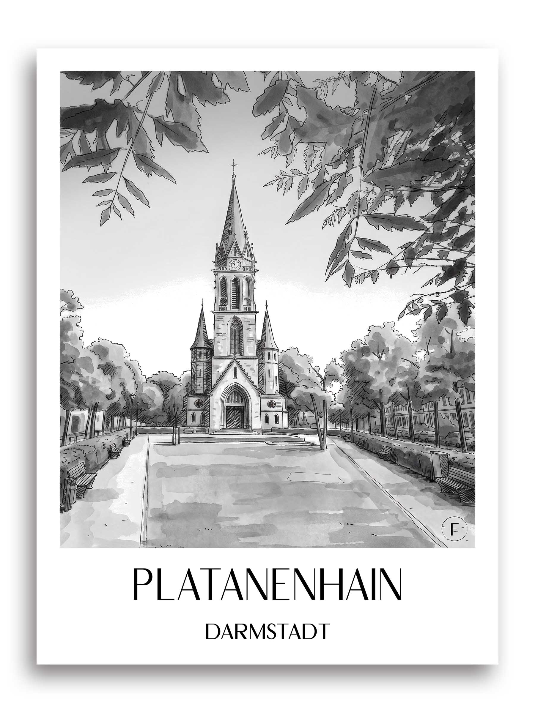 platanenhain-darmstadt-deutschland-poster-aquarell-schwarz-weiss