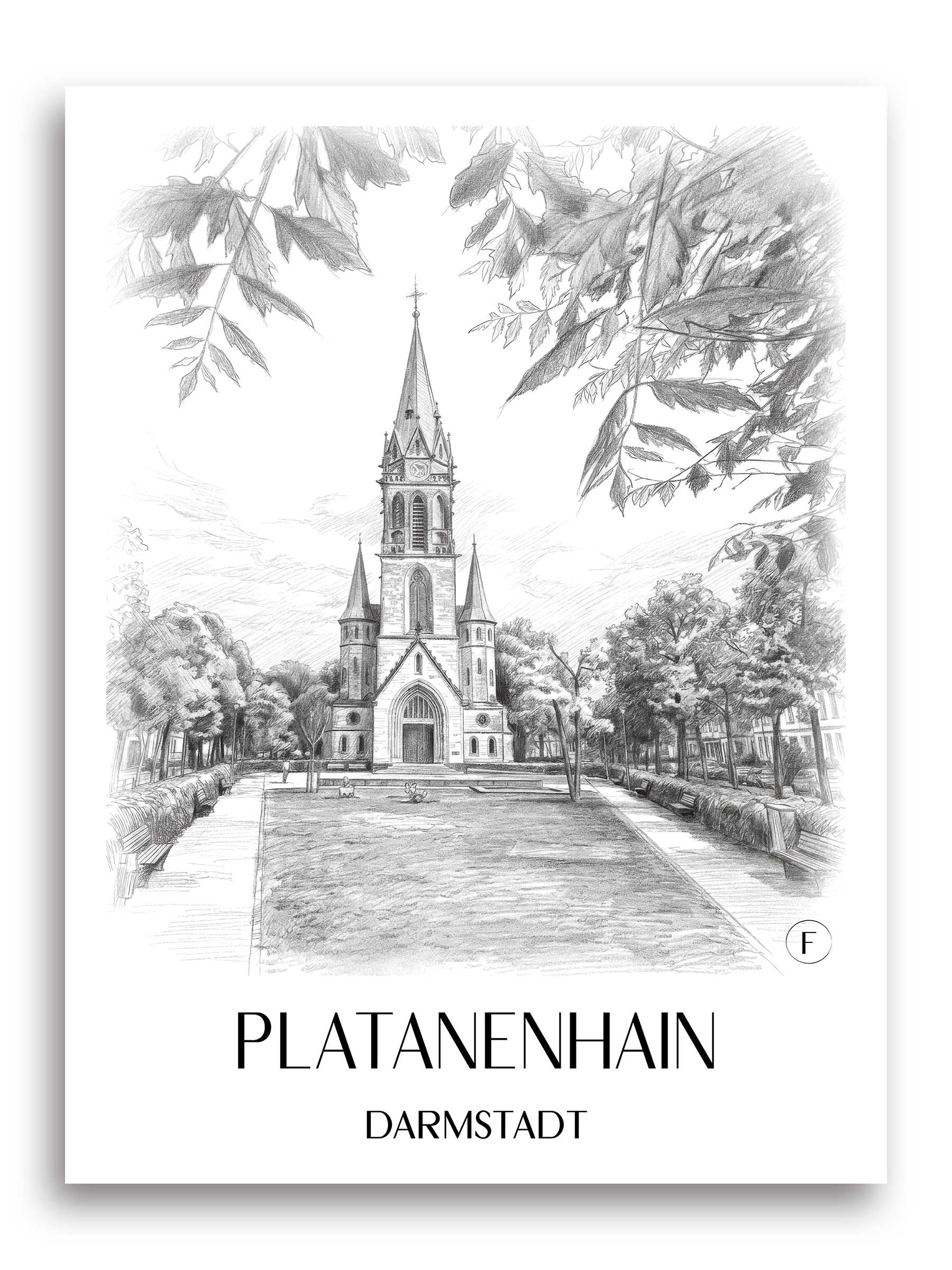 platanenhain-darmstadt-deutschland-poster-bleistift-zeichnung-drawing
