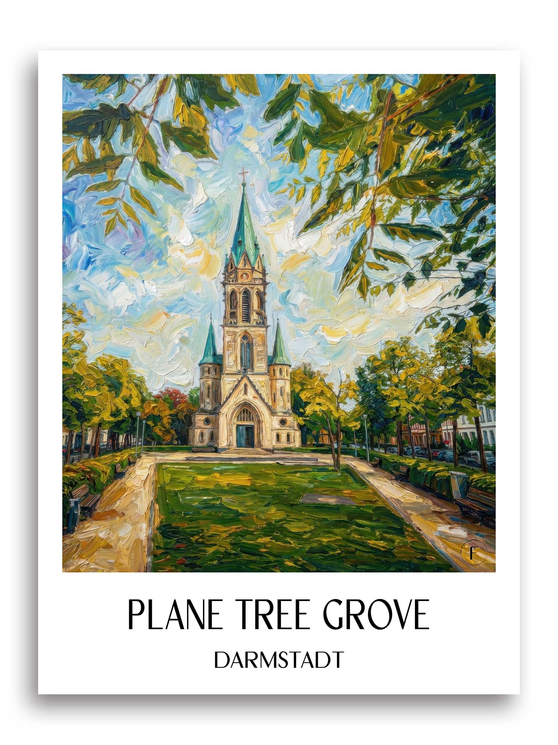 Platanenhain Poster - Darmstadt - Deutschland Kunstdruck - Ölgemälde von A4 bis A1 - favplace