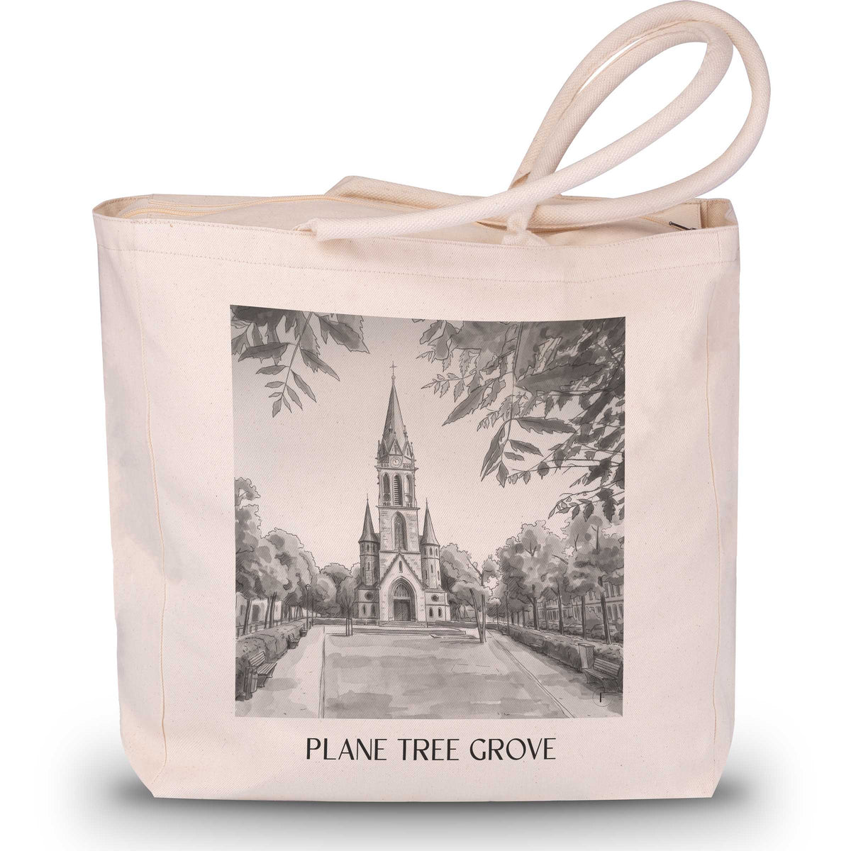 Platanenhain Shopping Tasche - Darmstadt - Deutschland Tote Bag - Einkaufstasche im Aquarell Schwarz-Weiß Stil - favplace
