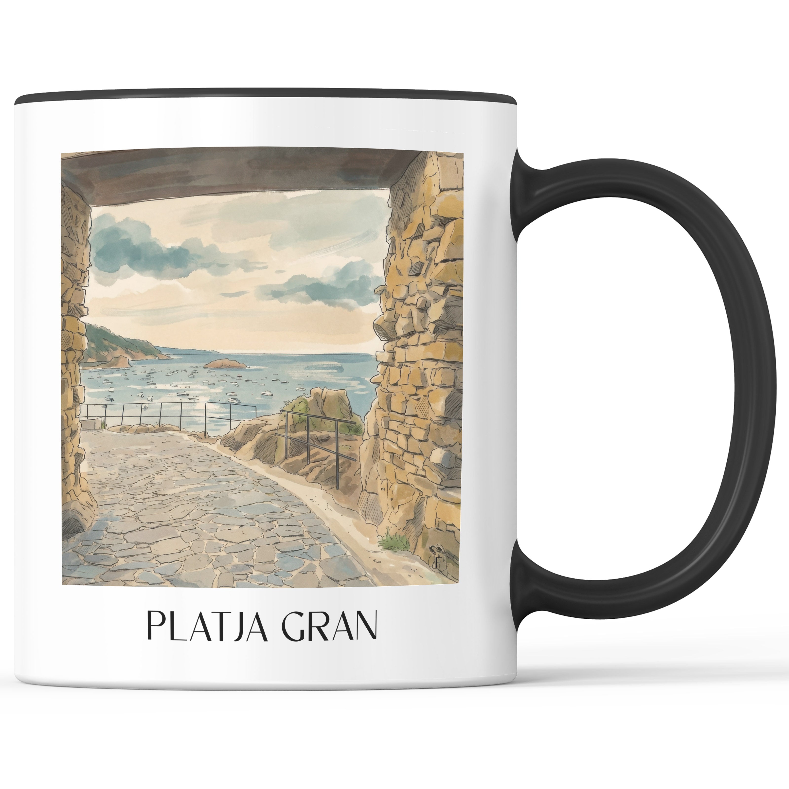 platja-gran-tossa-de-mar-spanien-kaffeebecher-aquarell