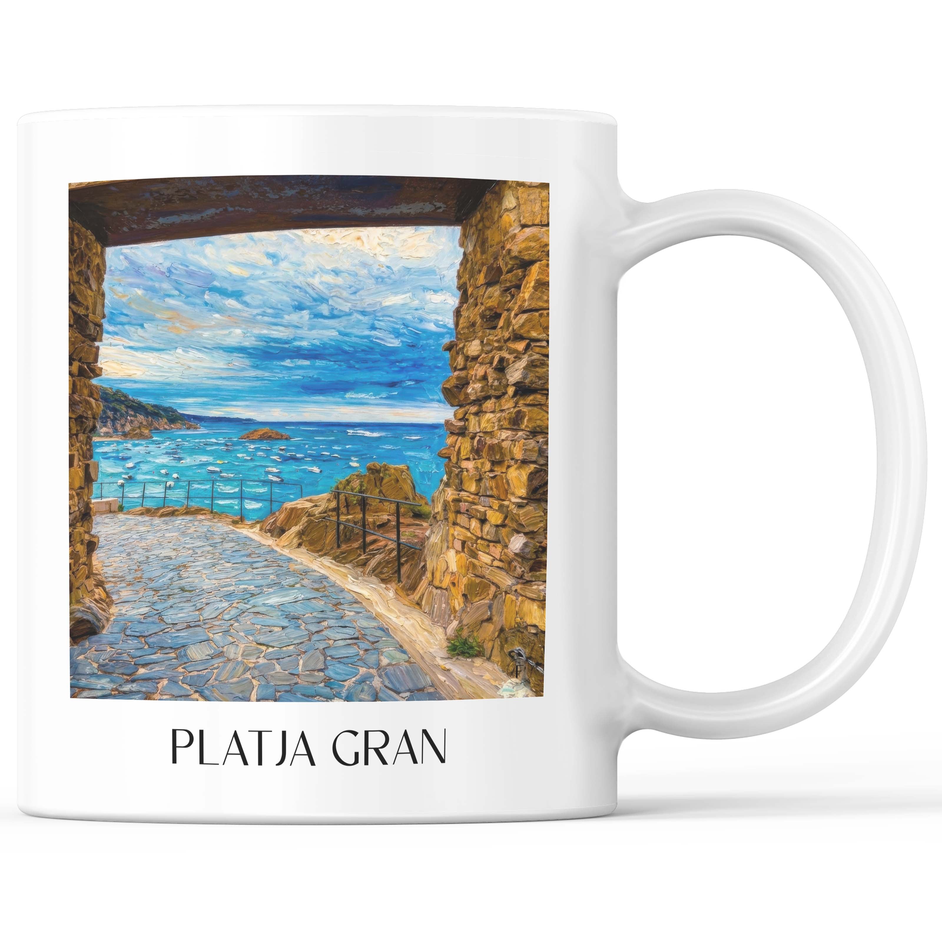 Platja Gran Kaffeebecher - Tossa de Mar - Spanien Becher - Kaffeetasse im Ölgemälde Stil - favplace
