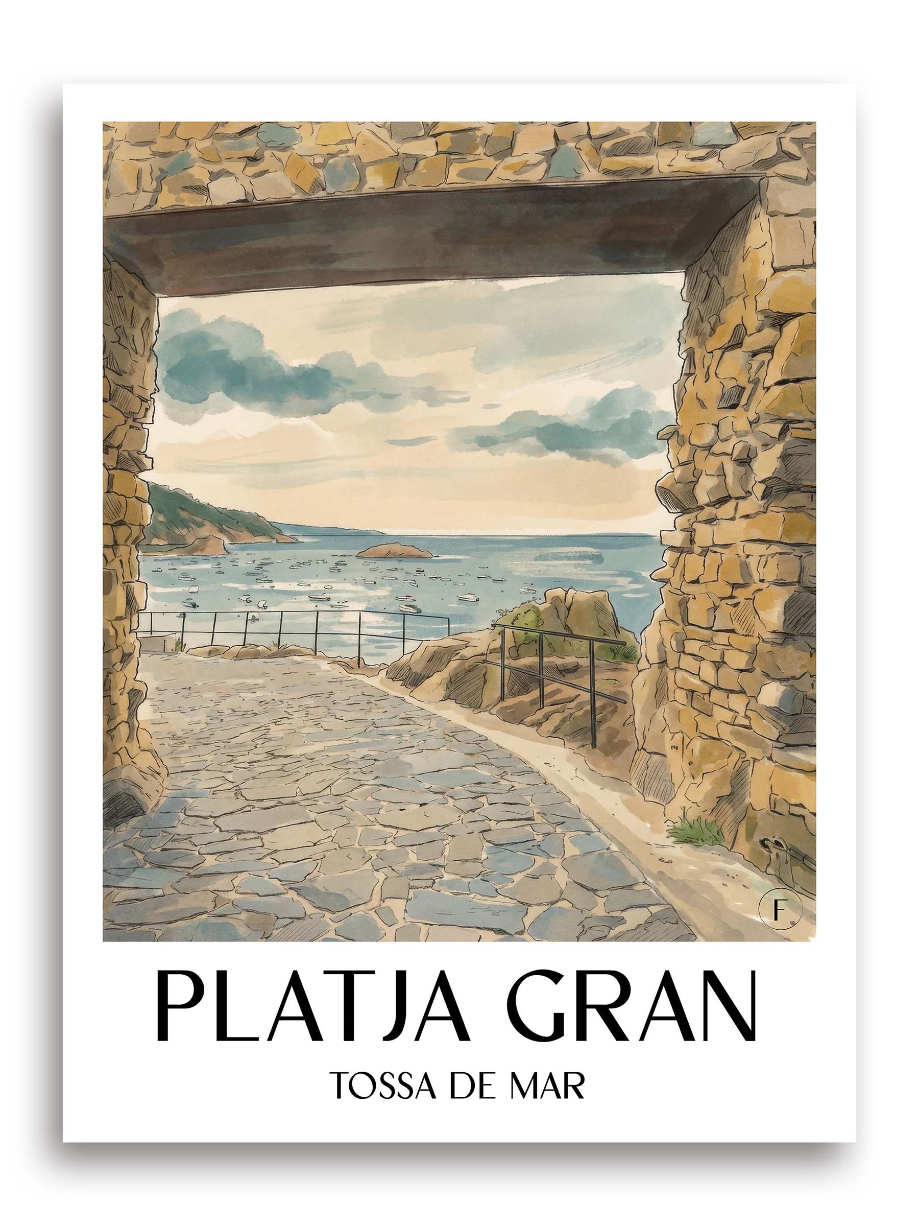 Platja Gran Poster - Tossa de Mar - Spanien Kunstdruck - Aquarell von A4 bis A1 - favplace