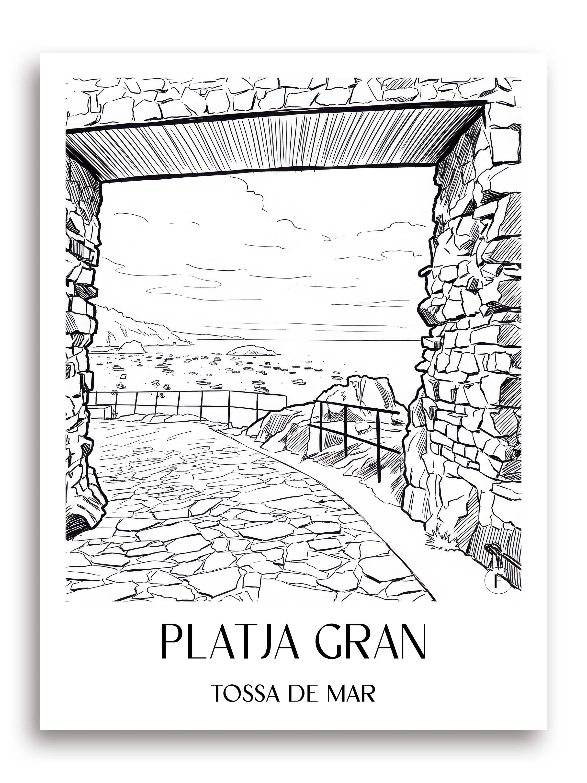 Platja Gran Poster - Tossa de Mar - Spanien Kunstdruck - Skizze von A4 bis A1 - favplace