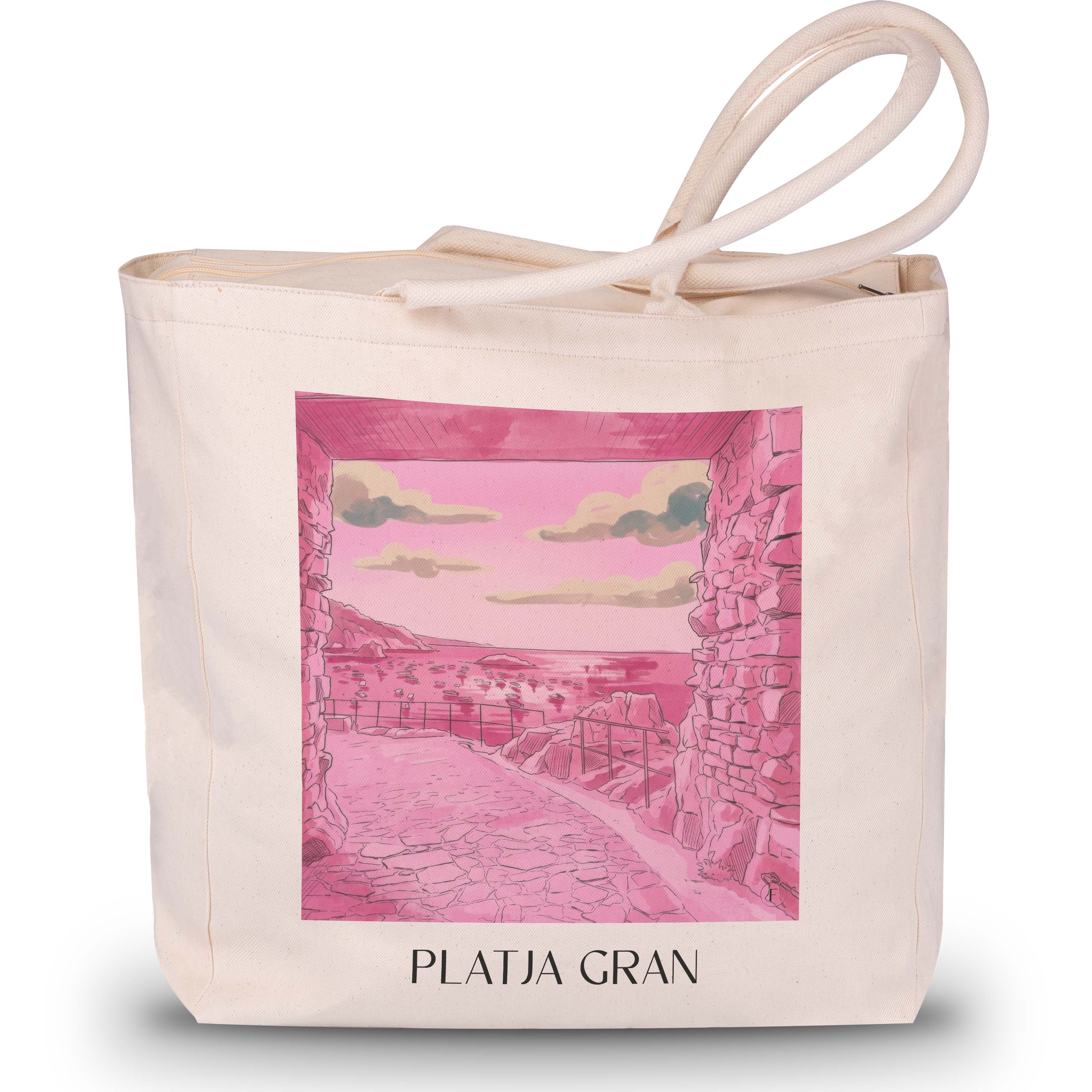 platja-gran-tossa-de-mar-spanien-einkaufstasche-aquarell-pink-rosa