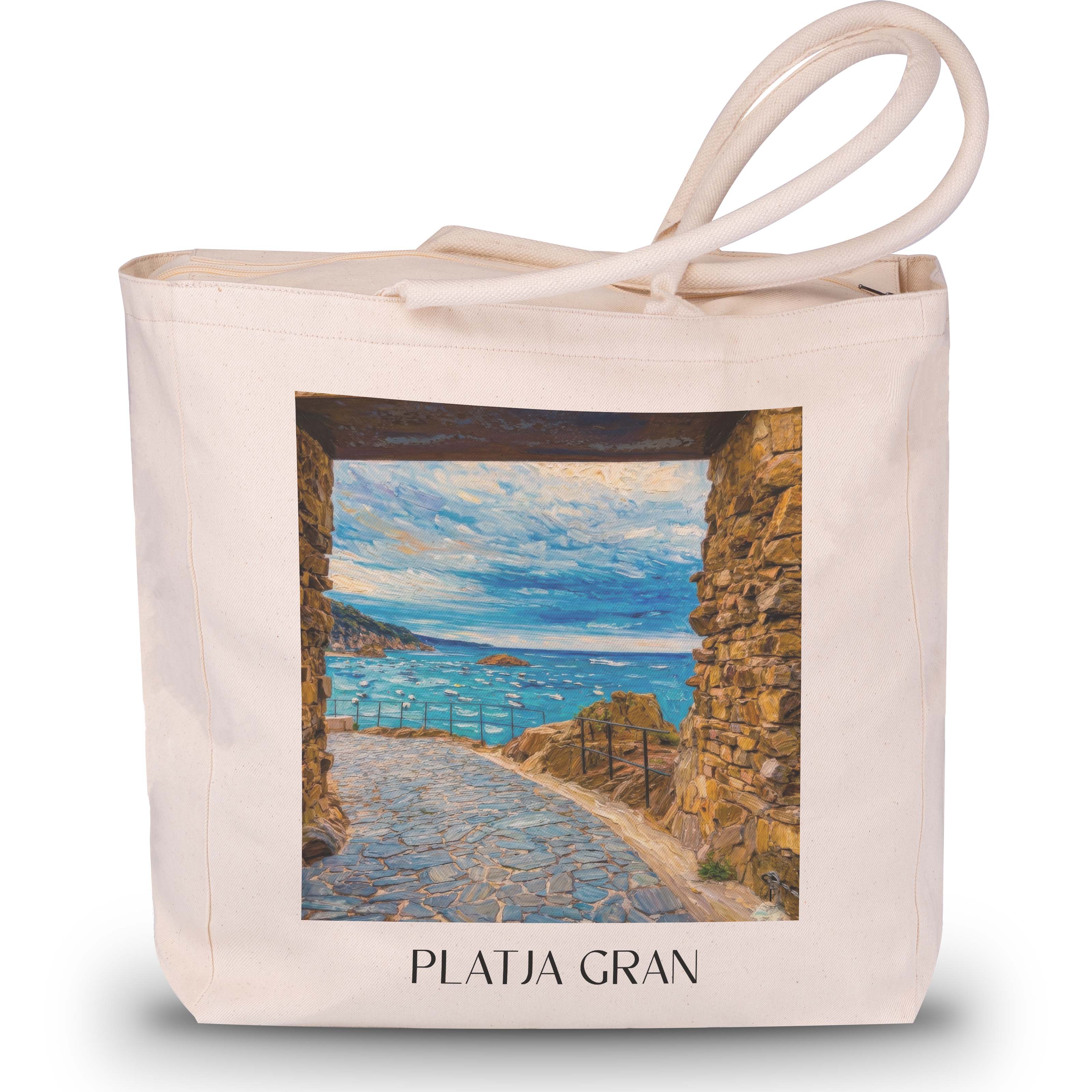 platja-gran-tossa-de-mar-spanien-einkaufstasche-oil-painting-oelgemaelde