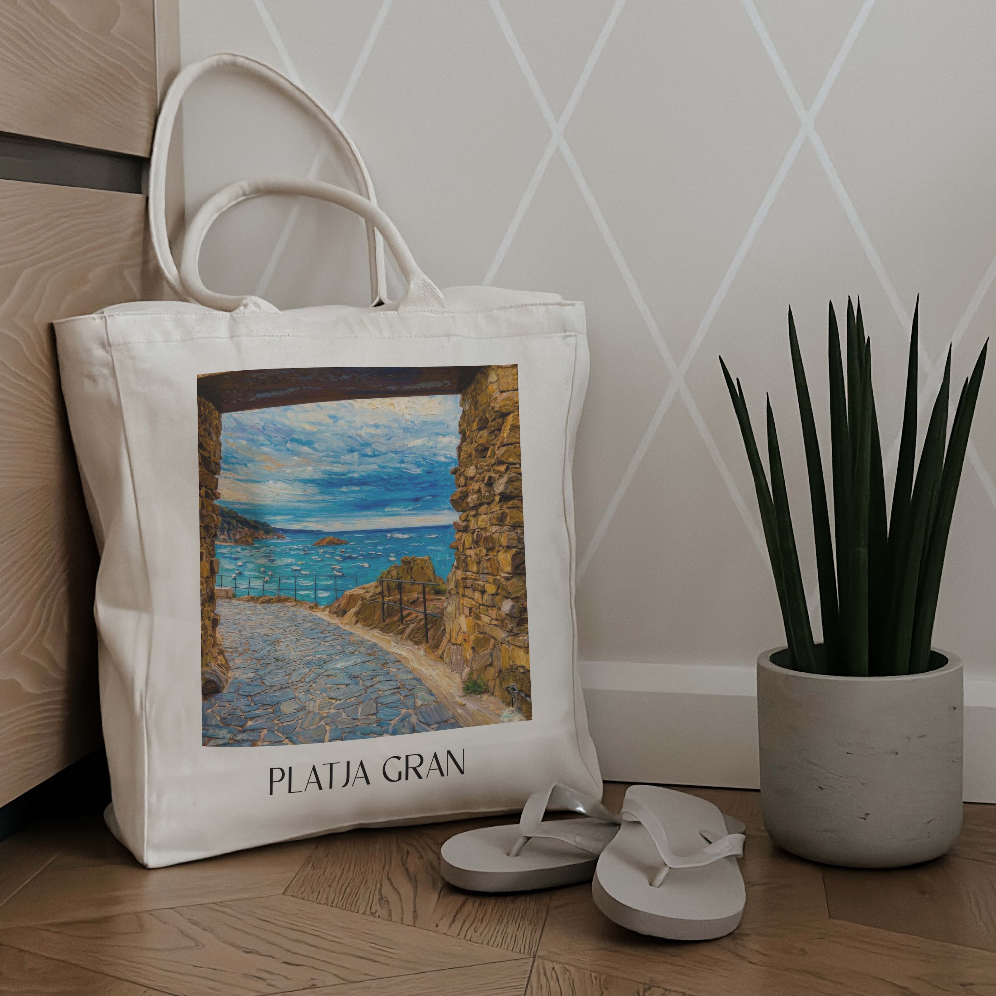 platja-gran-tossa-de-mar-spanien-einkaufstasche-oil-painting-oelgemaelde