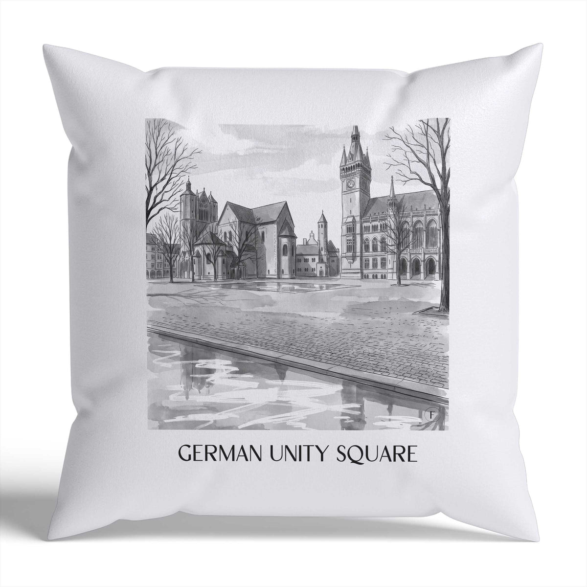 Platz der deutschen Einheit Kissenhülle - Zierkissen Bezug - Braunschweig - Deutschland Kissen bzw. Kissenbezug im Aquarell Schwarz-Weiß Stil - favplace