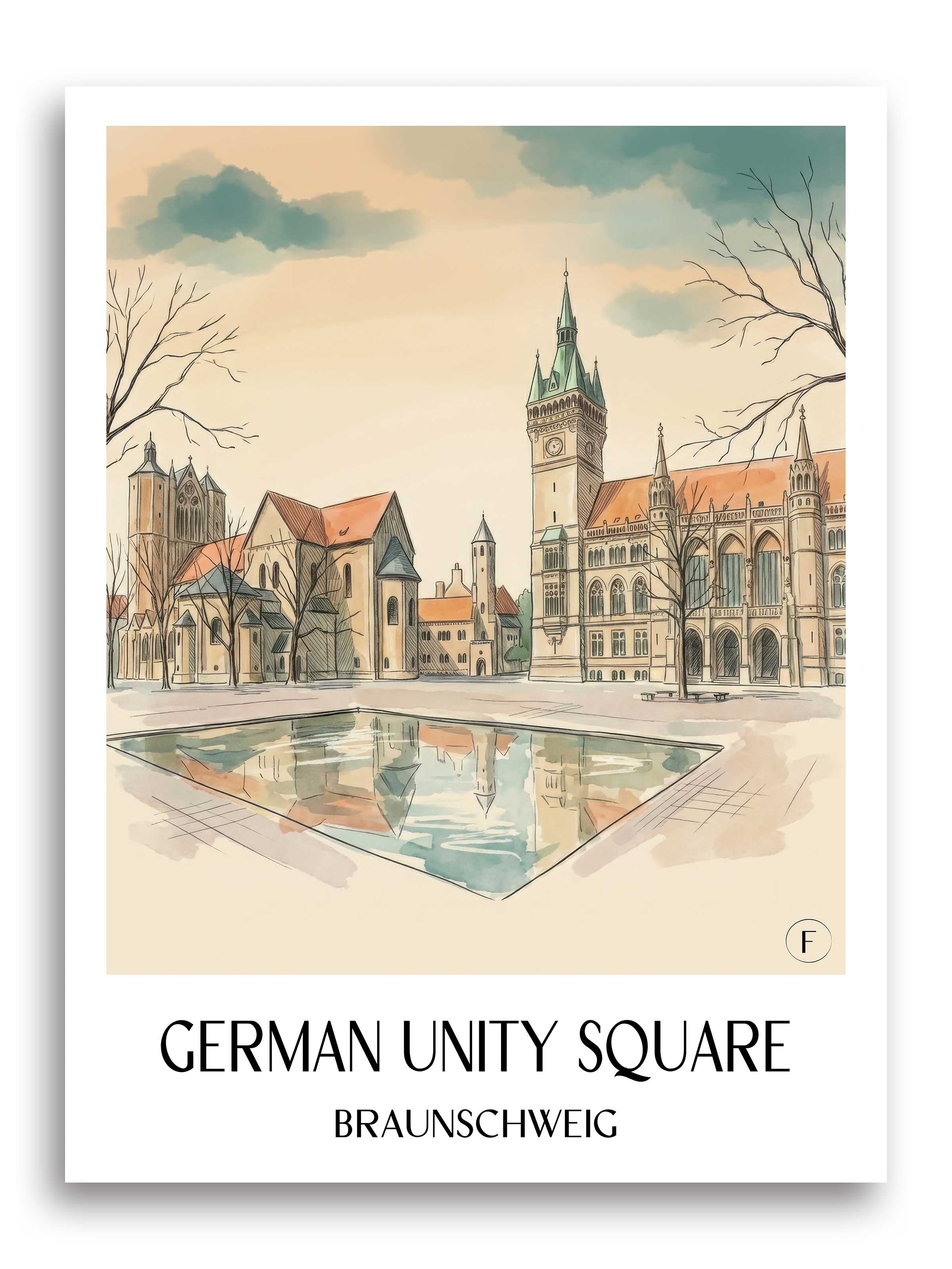 Platz der deutschen Einheit Poster - Braunschweig - Deutschland Kunstdruck - Aquarell von A4 bis A1 - favplace