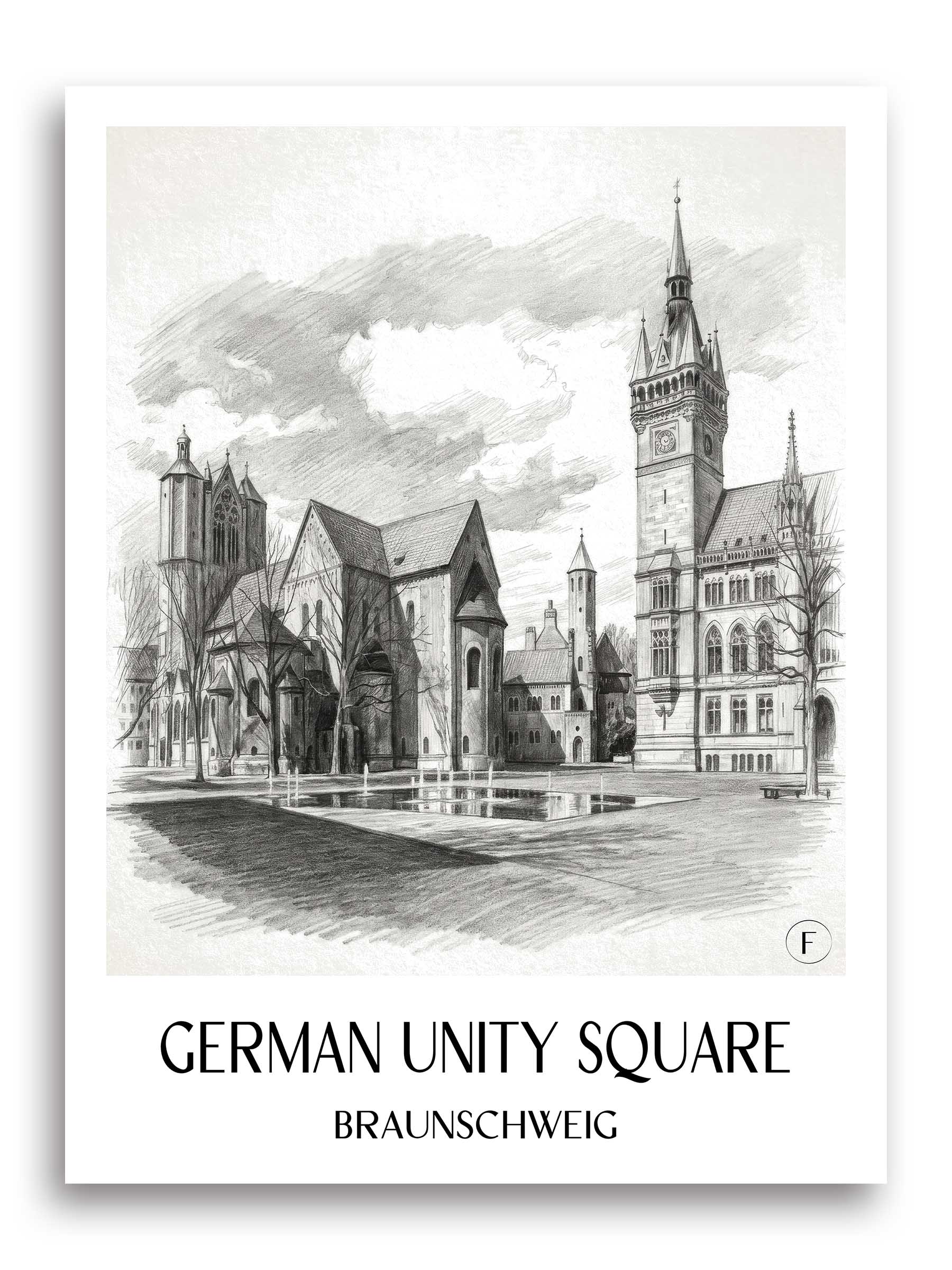 Platz der deutschen Einheit Poster - Braunschweig - Deutschland Kunstdruck - Zeichnung von A4 bis A1 - favplace