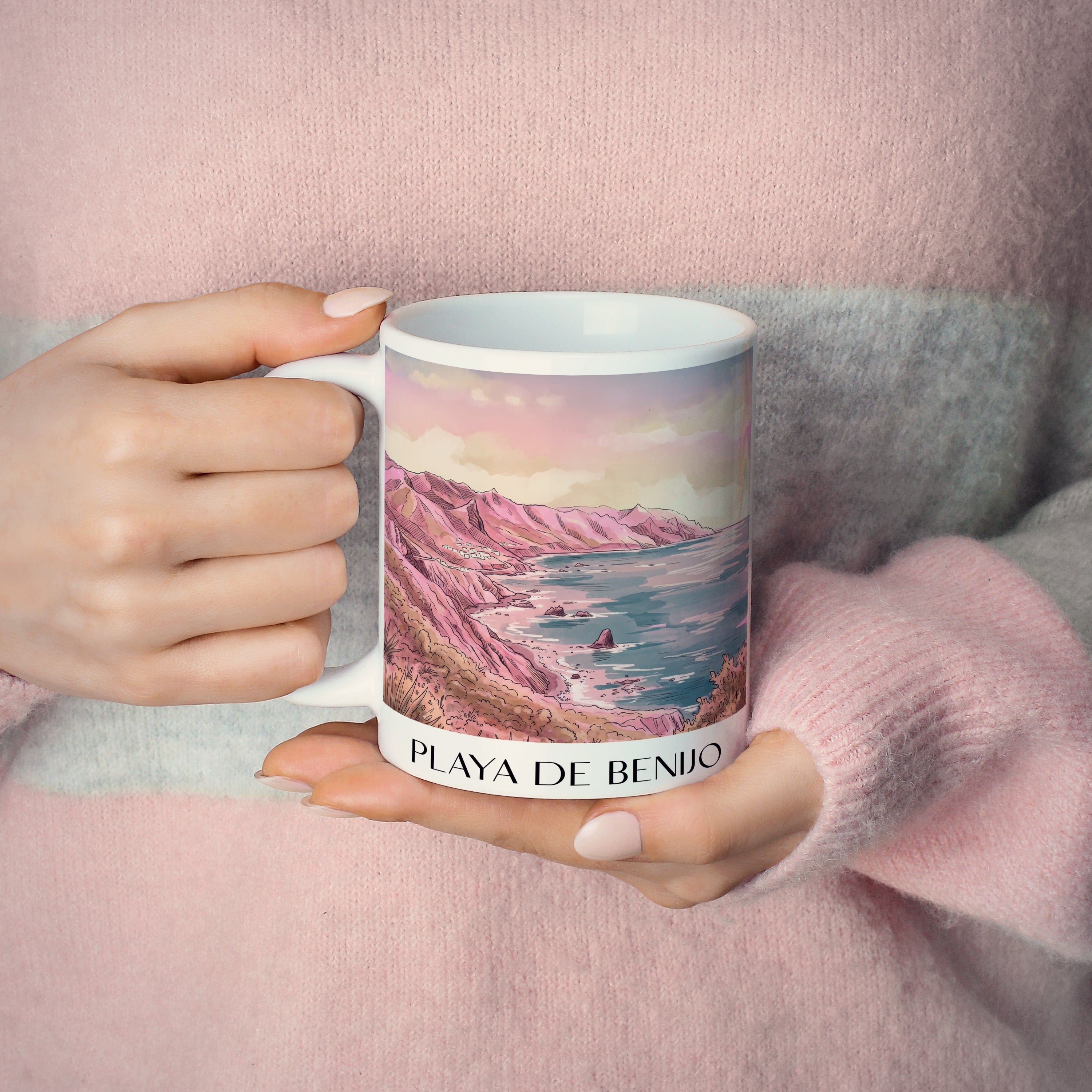 playa-de-benijo-teneriffa-spanien-kaffeebecher-aquarell-pink-rosa