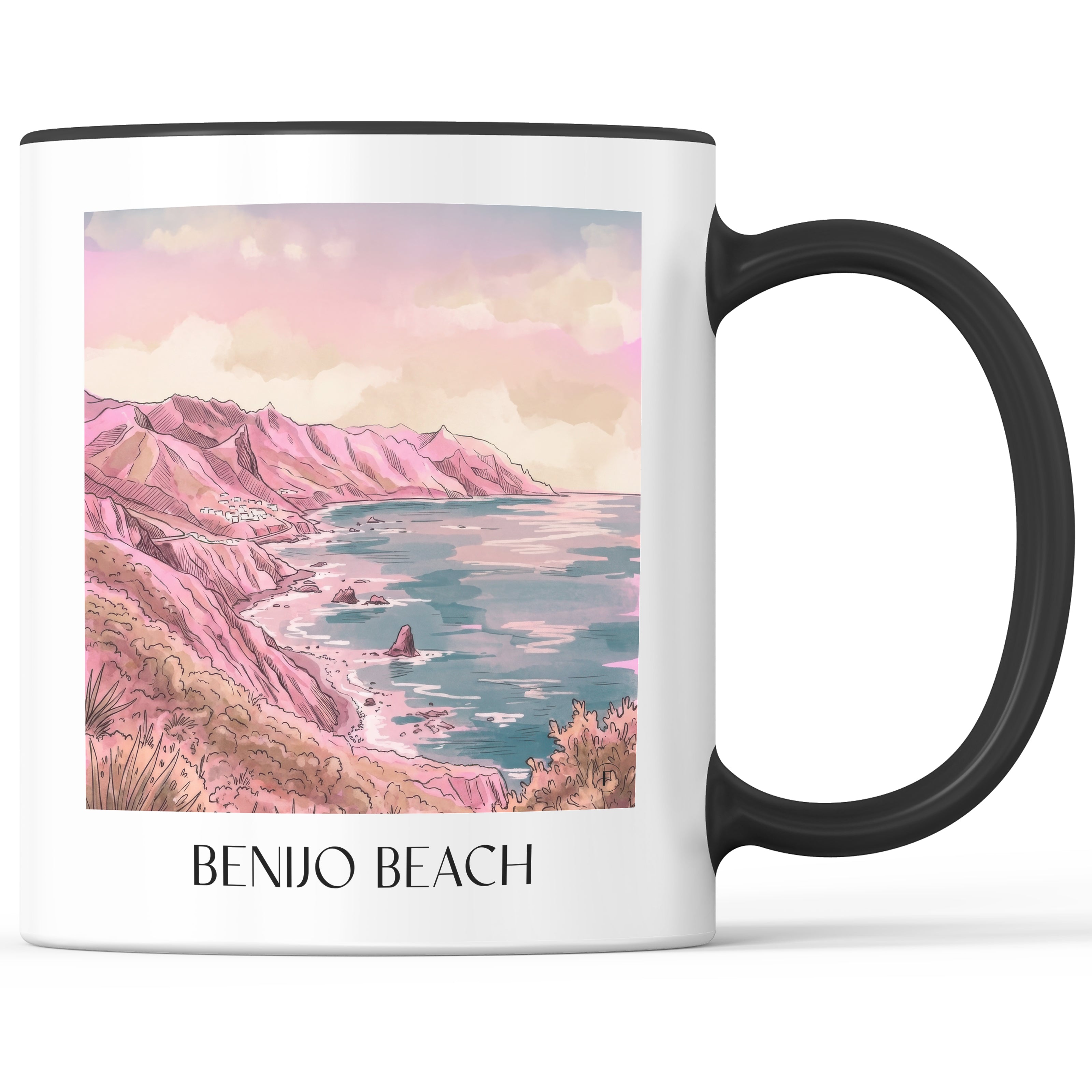 Playa de Benijo Kaffeebecher - Teneriffa - Spanien Becher - Kaffeetasse im Aquarell Pink Stil - favplace