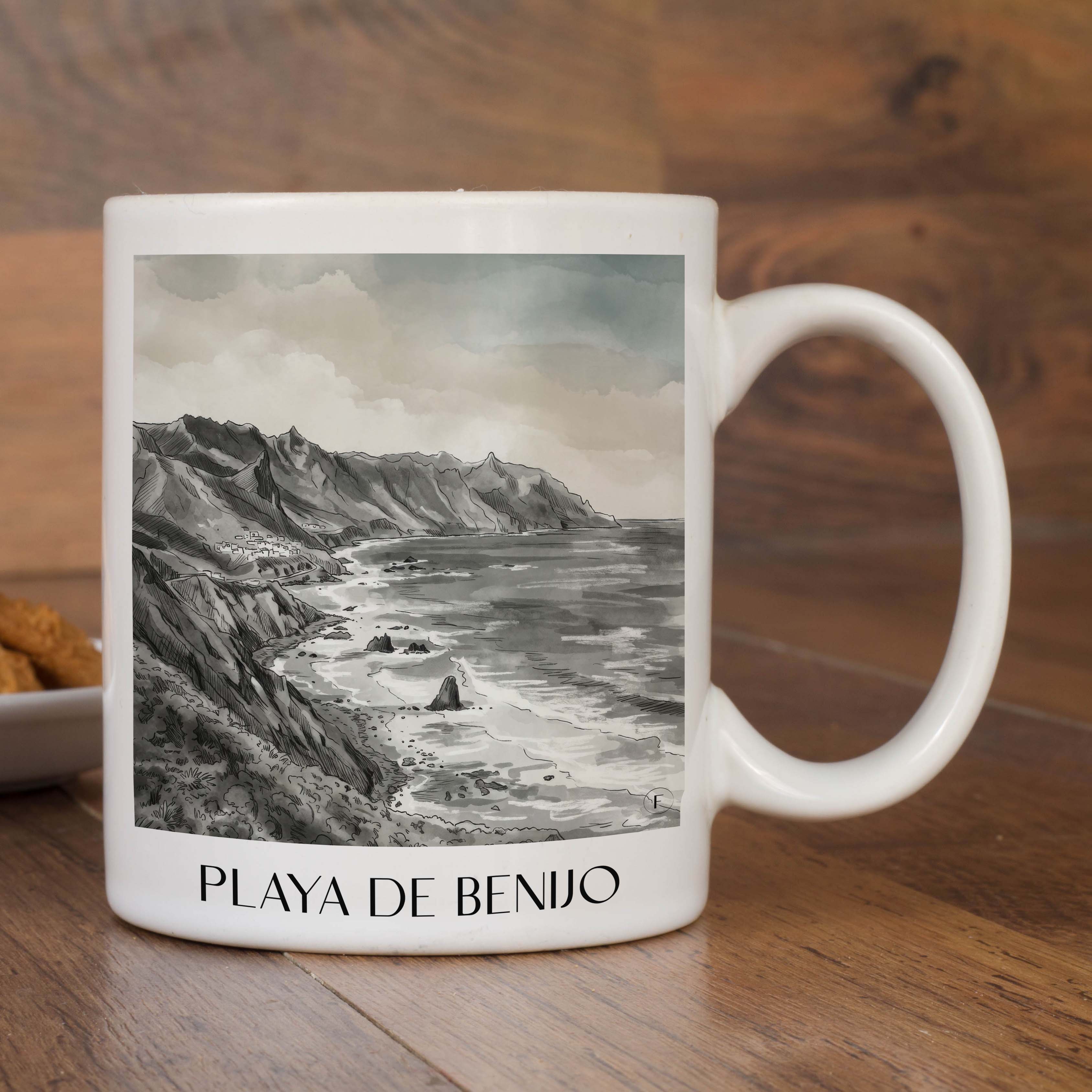 playa-de-benijo-teneriffa-spanien-kaffeebecher-aquarell-schwarz-weiss