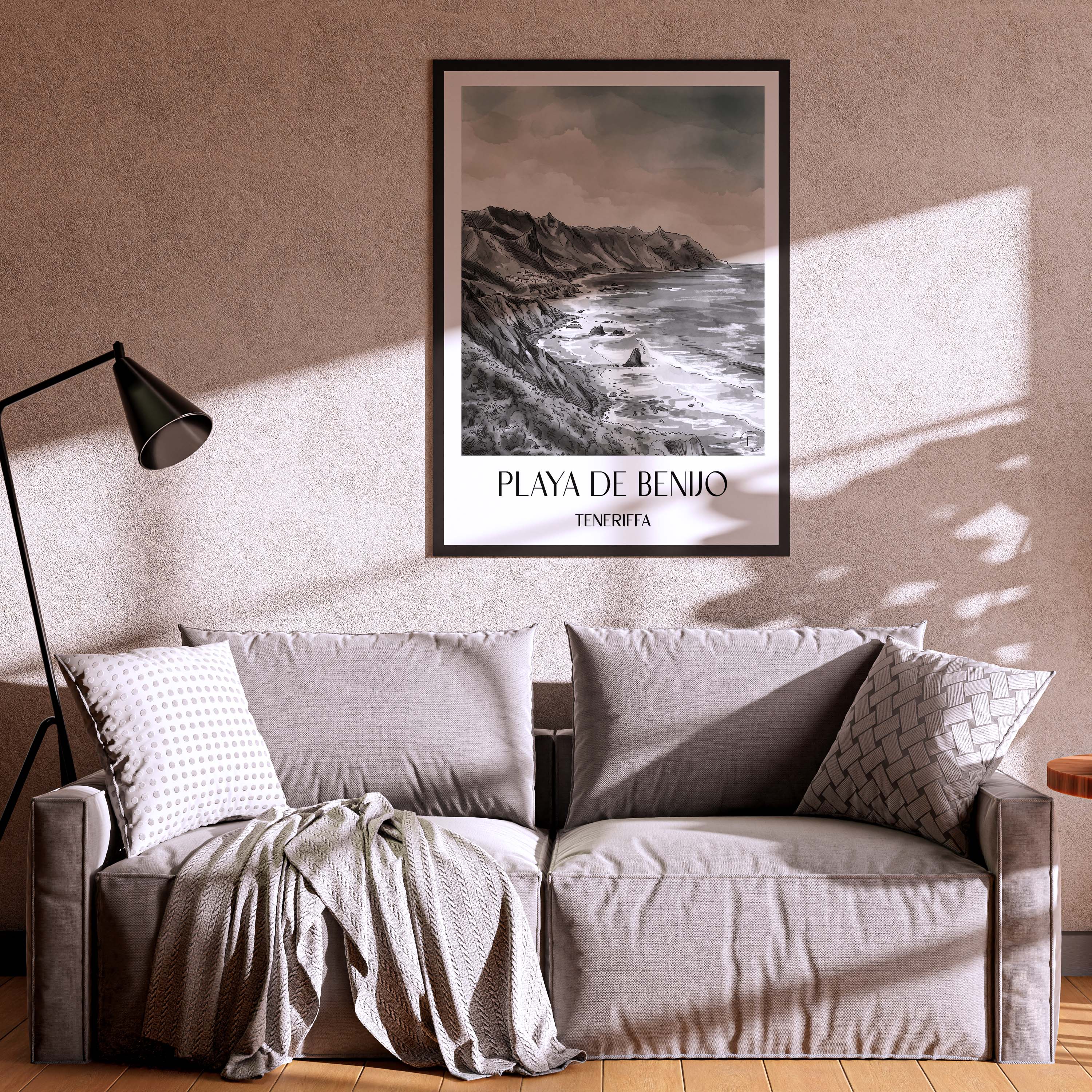 playa-de-benijo-teneriffa-spanien-poster-aquarell-schwarz-weiss