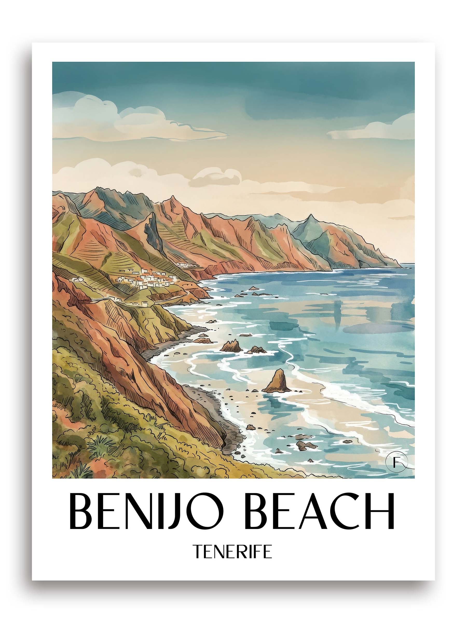 Playa de Benijo Poster - Teneriffa - Spanien Kunstdruck - Aquarell von A4 bis A1 - favplace