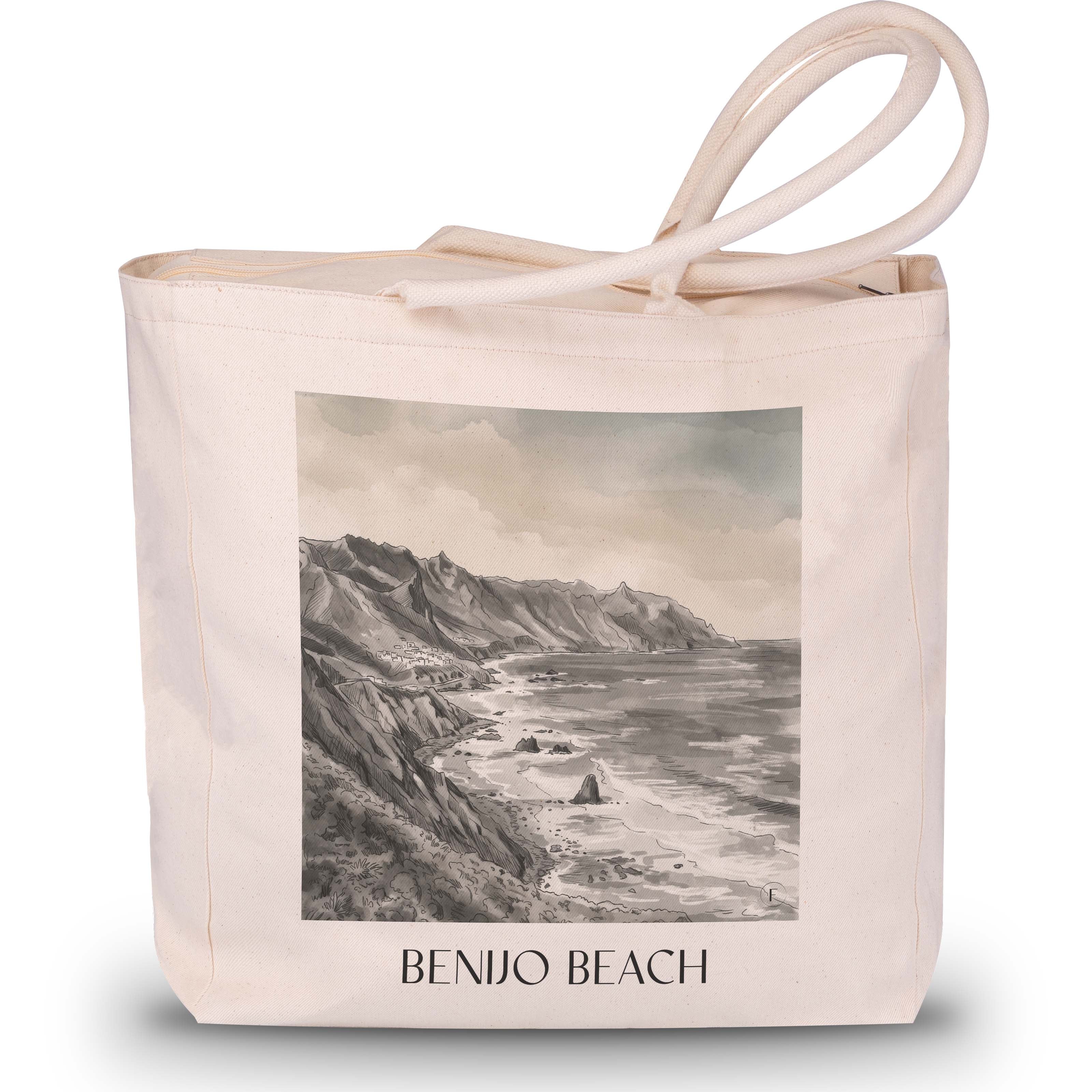 Playa de Benijo Shopping Tasche - Teneriffa - Spanien Tote Bag - Einkaufstasche im Aquarell Schwarz-Weiß Stil - favplace